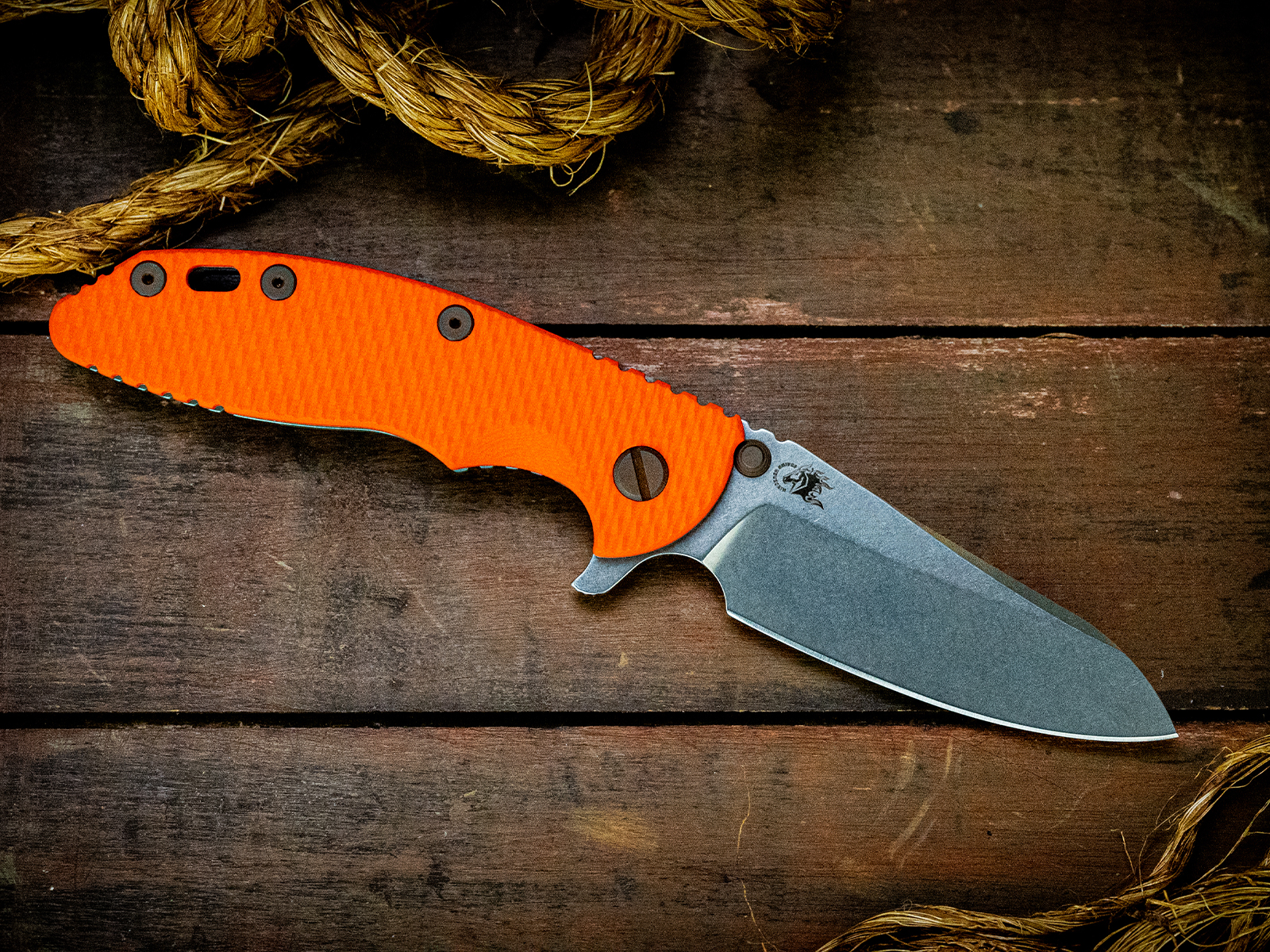 XM-18 3.5"-S45VN-Sheepsfoot-Stonewash Blade-Battle Green-Orange G10-Battle Bronze Ti Hardware/TS-LEFT HANDED