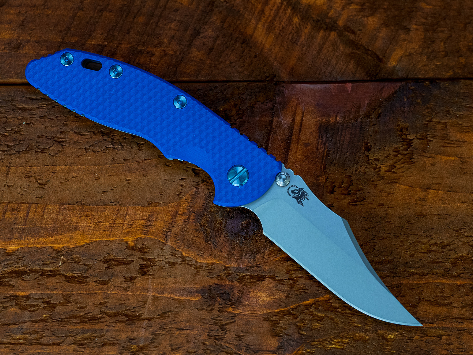 ExpProductCell_XM-18 3.5" Non-Flipper Bowie-S45VN-Bead Blast Blue-Blue G10-Blue Ti Hardware-Left Handed