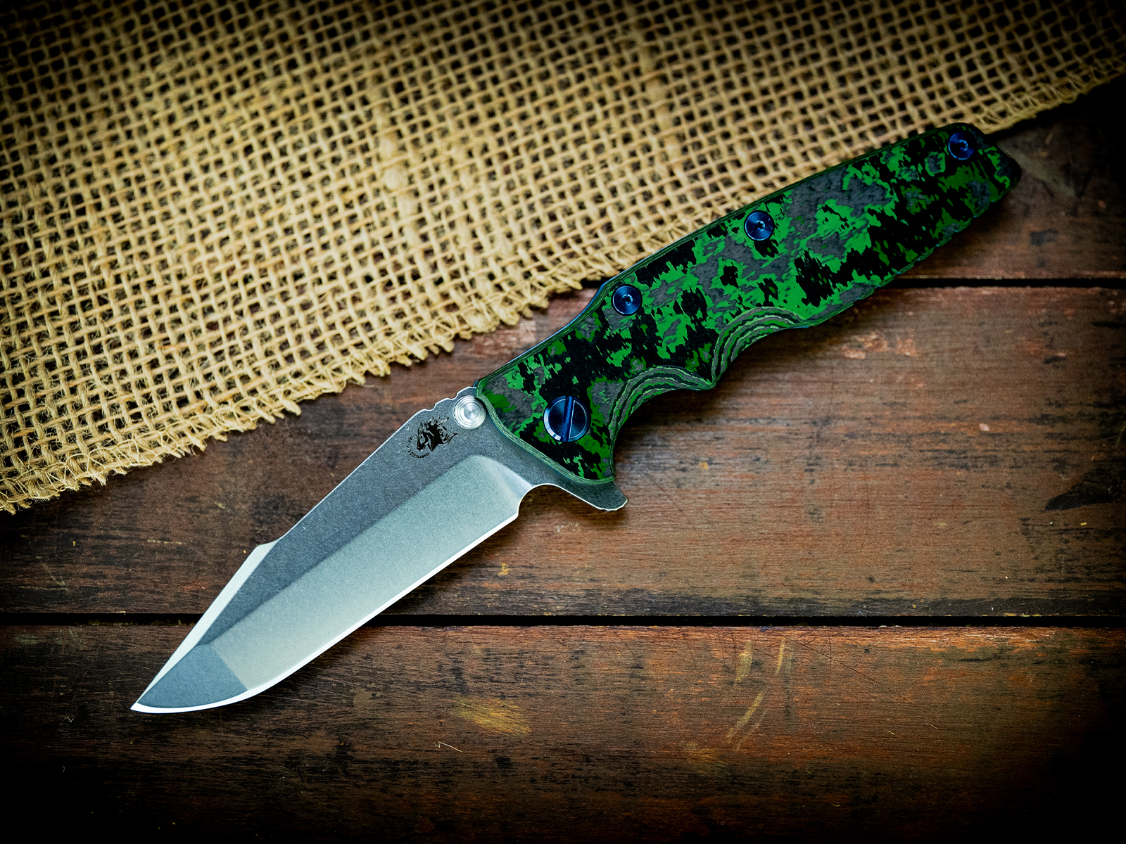 Eklipse-S45VN-Harpoon Spanto-Stonewash Blade-Working Finish Green/Blue-Jungle Wear FCF-Blue Ti Hardware Eklipse-S45VN-Harpoon Spanto-Stonewash Blade-Working Finish Green/Blue-Jungle Wear FCF-Blue Ti Hardware