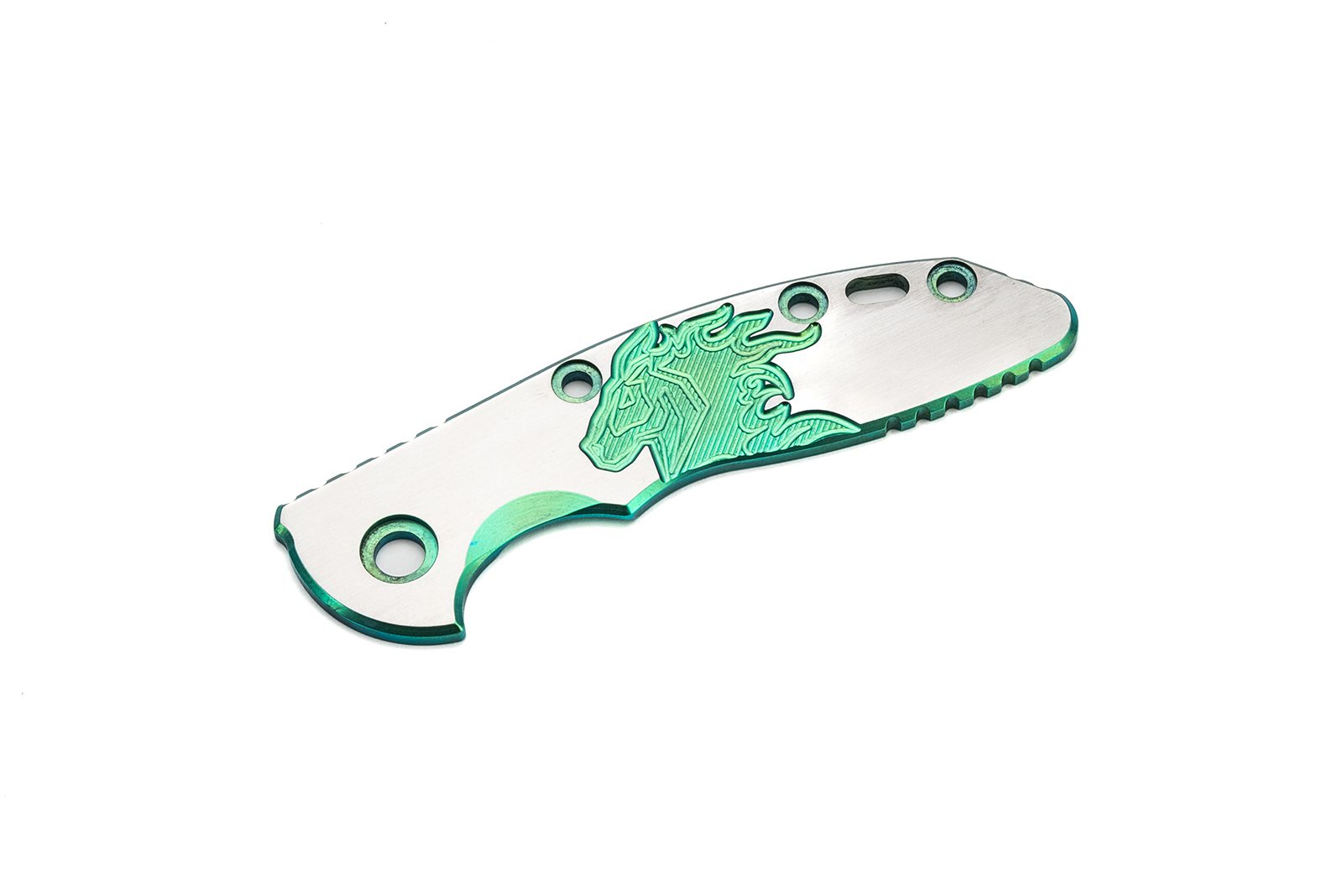 3.0" XM18 Titanium Scale-Engraved-Smooth Satin-Green Horse Logo 3.0" XM18 Titanium Scale-Engraved-Smooth Satin-Green Horse Logo