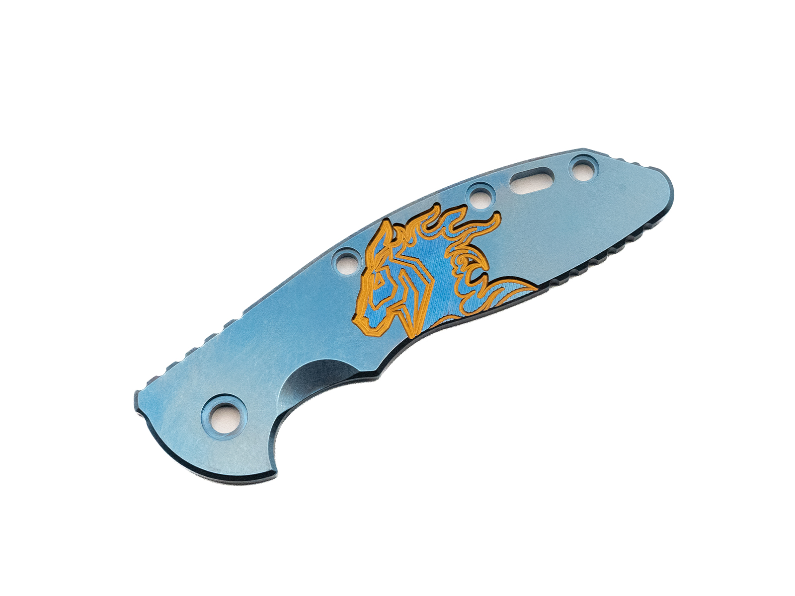 3.5" XM18 Titanium Scale-Milled Horse Head Logo-Smooth-Stonewash Blue-Bronze/Blue 3.5" XM18 Titanium Scale-Milled Horse Head Logo-Smooth-Stonewash Blue-Bronze/Blue