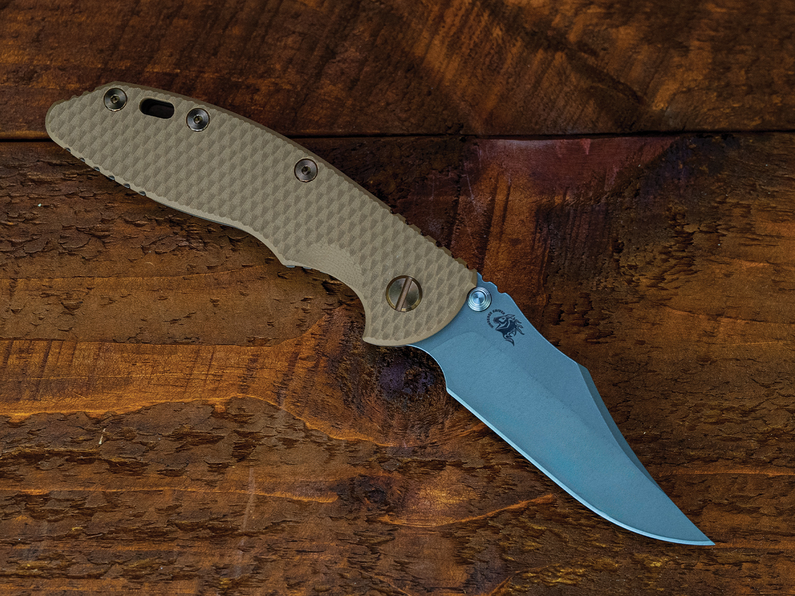 ExpProductCell_XM-18 3.5" Non-Flipper Bowie-S45VN-Battle Bronze-Coyote G10-Bronze Ti Hardware-Left Handed