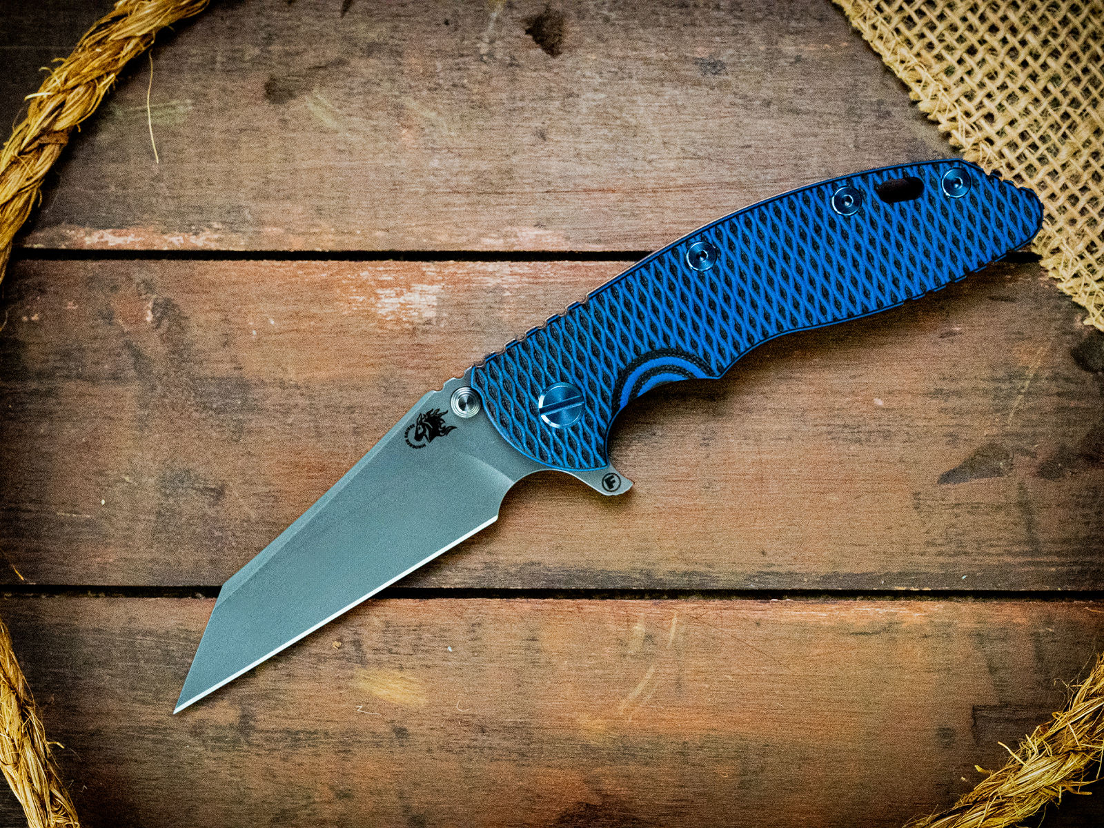 ExpProductCell_XM-18 3.5" Fatty Wharncliffe-S45VN-Working Finish-Blue/Black G10-Blue Titanium Hardware