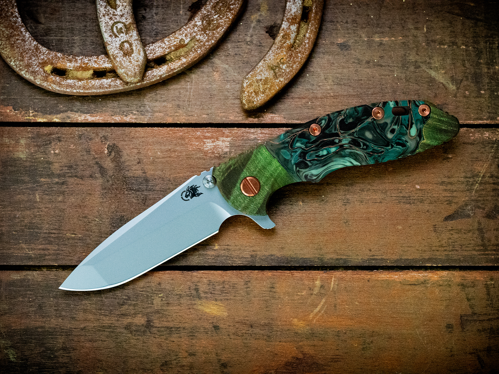 ExpProductCell_XM-18 3.5" Spanto-S45VN-Bead Blast Green-Wood/Resin-Copper Hardware