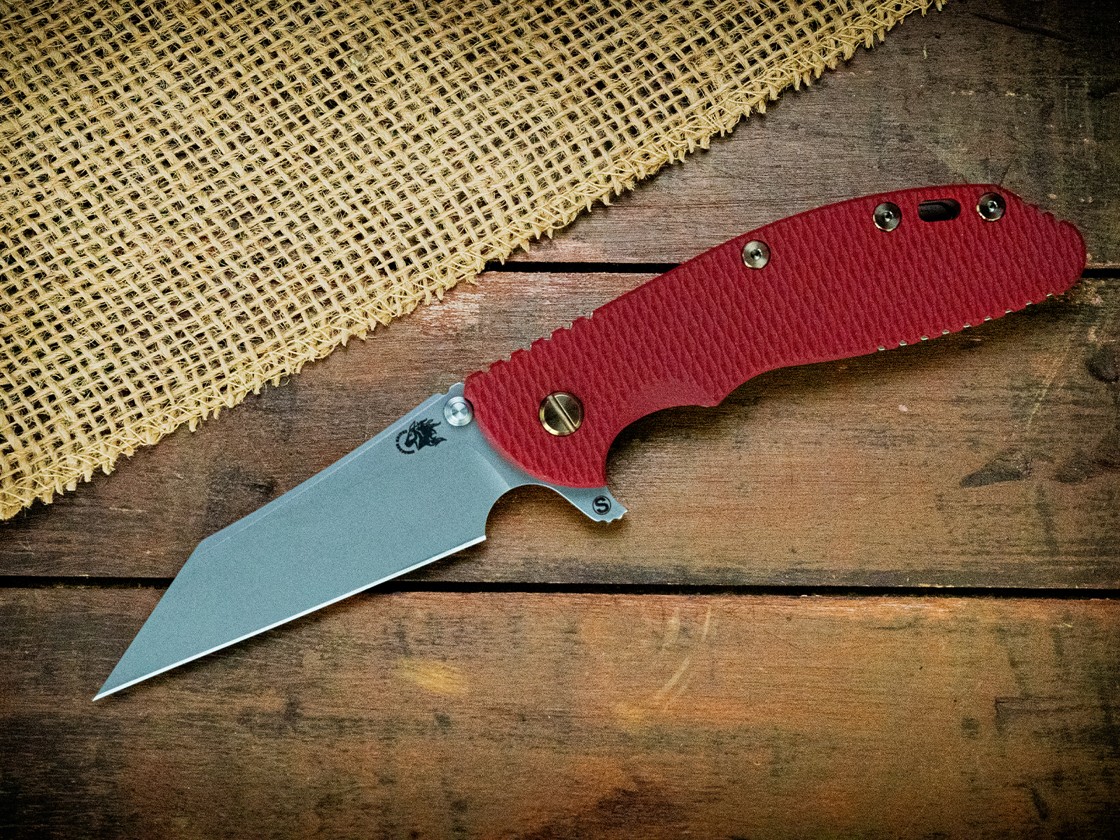 XM-24 Wharncliffe Skinny-S45VN-Battle Green-Red G10-Bronze Ti hardware