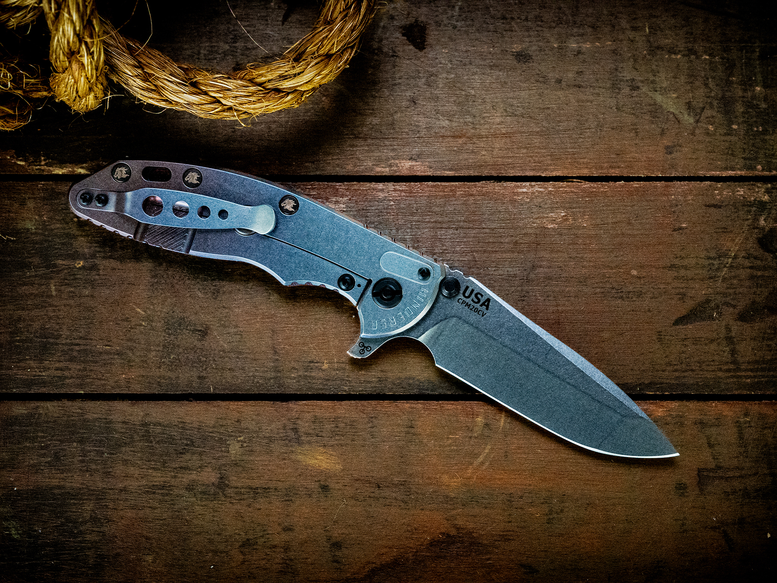ExpProductCell_XM-18 3.5" Spanto-20CV-Special Finish-Purple G10-Black Nitride Hardware/HH Handle Nuts