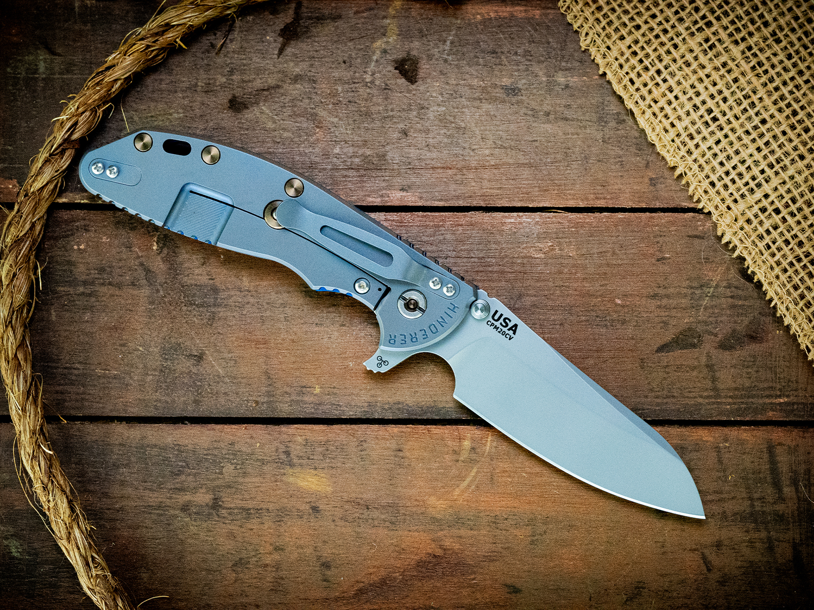 XM-24 Sheepsfoot-CPM20CV-Bead Blast Blue-Blue G10-Bronze Ti Hardware XM-24 Sheepsfoot-CPM20CV-Bead Blast Blue-Blue G10-Bronze Ti Hardware