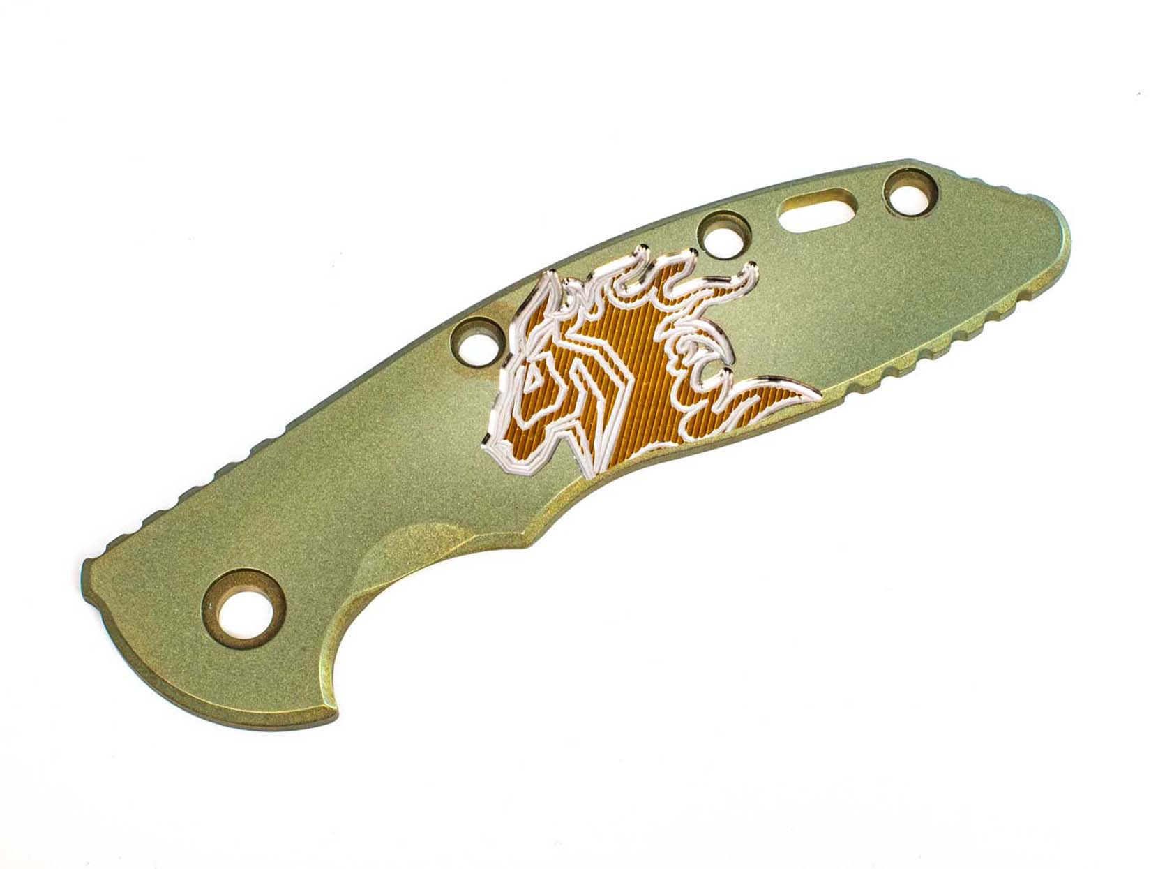 3.5" XM18-Titanium Scale-Smooth-Milled Horse Head Logo-Battle Green-Bronze/Silver