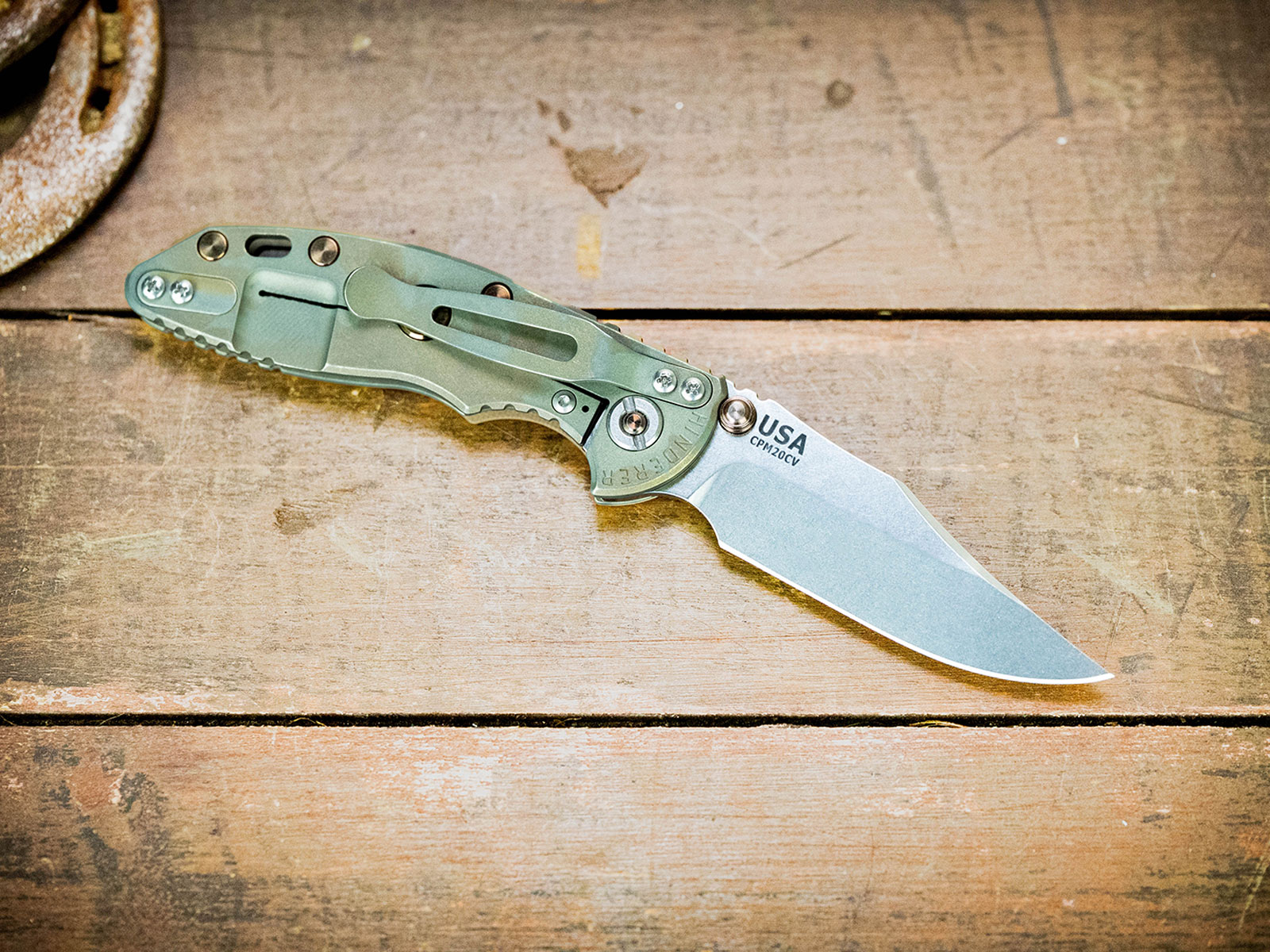 ExpProductCell_XM-18 3.0" Bowie-20CV Non Flipper-Stonewash Blade-Special Battle Finish-Titanium Hardware/Thumbstud ExpProductCell_XM-18 3.0" Bowie-20CV Non Flipper-Stonewash Blade-Special Battle Finish-Titanium Hardware/Thumbstud
