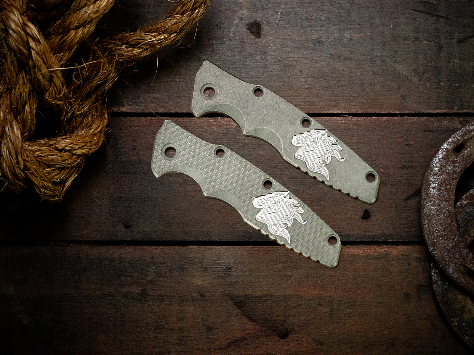 Eklipse 3.5" Skinny Titanium Scale-Milled Horse Head Logo-Working Finish Eklipse 3.5" Skinny Titanium Scale-Milled Horse Head Logo-Working Finish