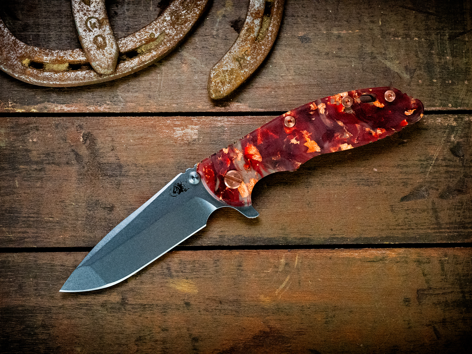 XM-18 3.5" Spanto-S45VN-Stonewash Blade-Bronze/Rose Gold-Wood/Resin-Copper Hardware