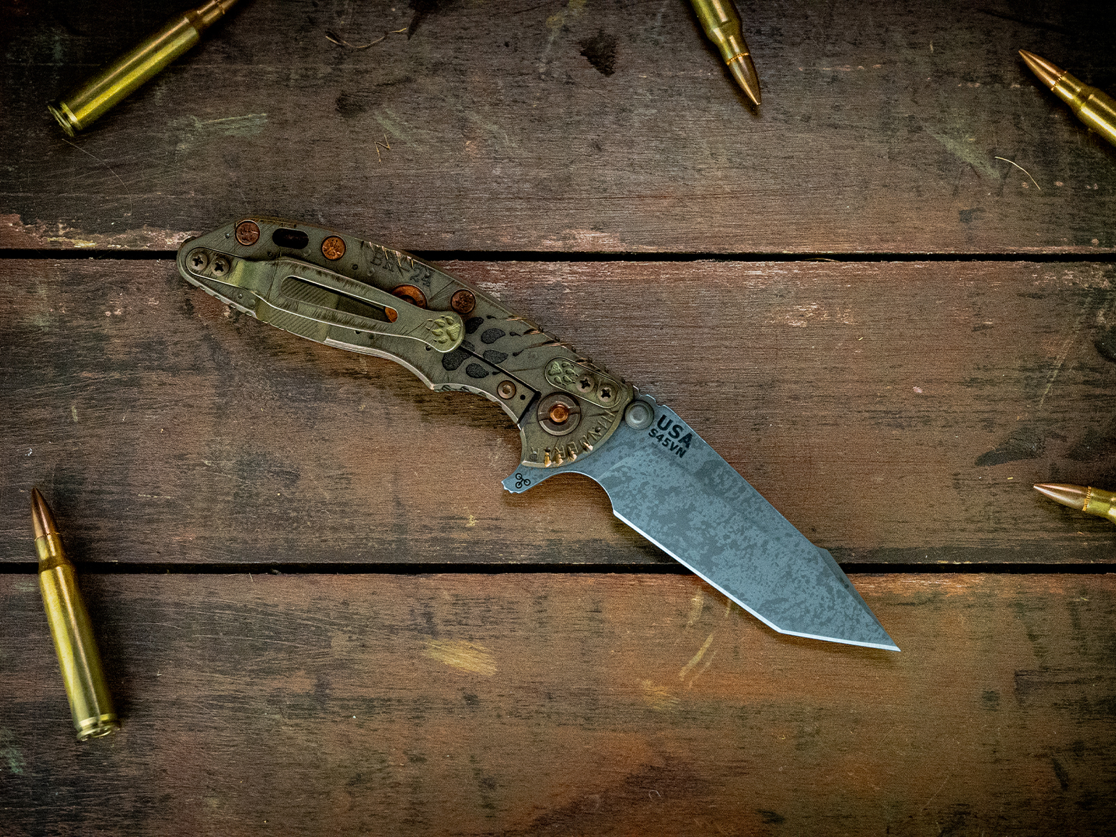 XM-18 3" Harpoon Tanto-S45VN-Battle Hound 24 Green-OD Green/Black G10-Copper Hardware XM-18 3" Harpoon Tanto-S45VN-Battle Hound 24 Green-OD Green/Black G10-Copper Hardware