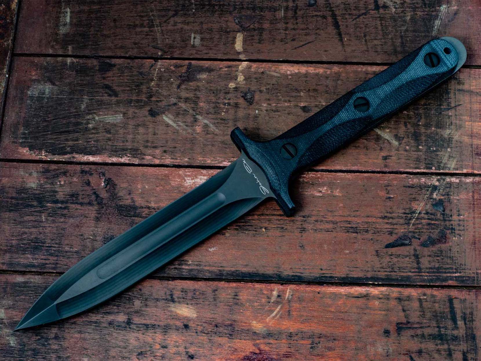 Rick Hinderer Knives "EK" Dagger-Hollow Ground-CPM 3V DLC Black-Black Micarta Rick Hinderer Knives "EK" Dagger-Hollow Ground-CPM 3V DLC Black-Black Micarta