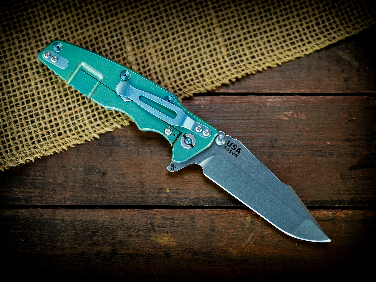 Eklipse-S45VN-Harpoon Spanto-Stonewash Blue/Green-Blue G10-Light Blue Ti Hardware Eklipse-S45VN-Harpoon Spanto-Stonewash Blue/Green-Blue G10-Light Blue Ti Hardware