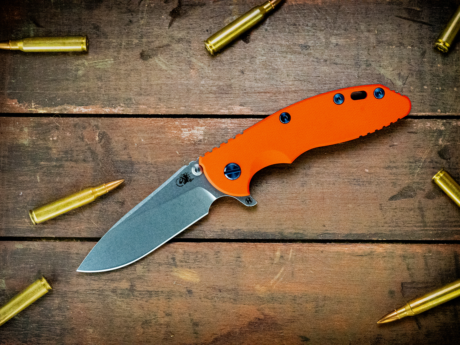 XM-18 3.5- Slicer Hollow Ground-S45VN-Stonewash Blade-Battle Blue-Smooth Orange G10-Blue Ti Hardware XM-18 3.5- Slicer Hollow Ground-S45VN-Stonewash Blade-Battle Blue-Smooth Orange G10-Blue Ti Hardware