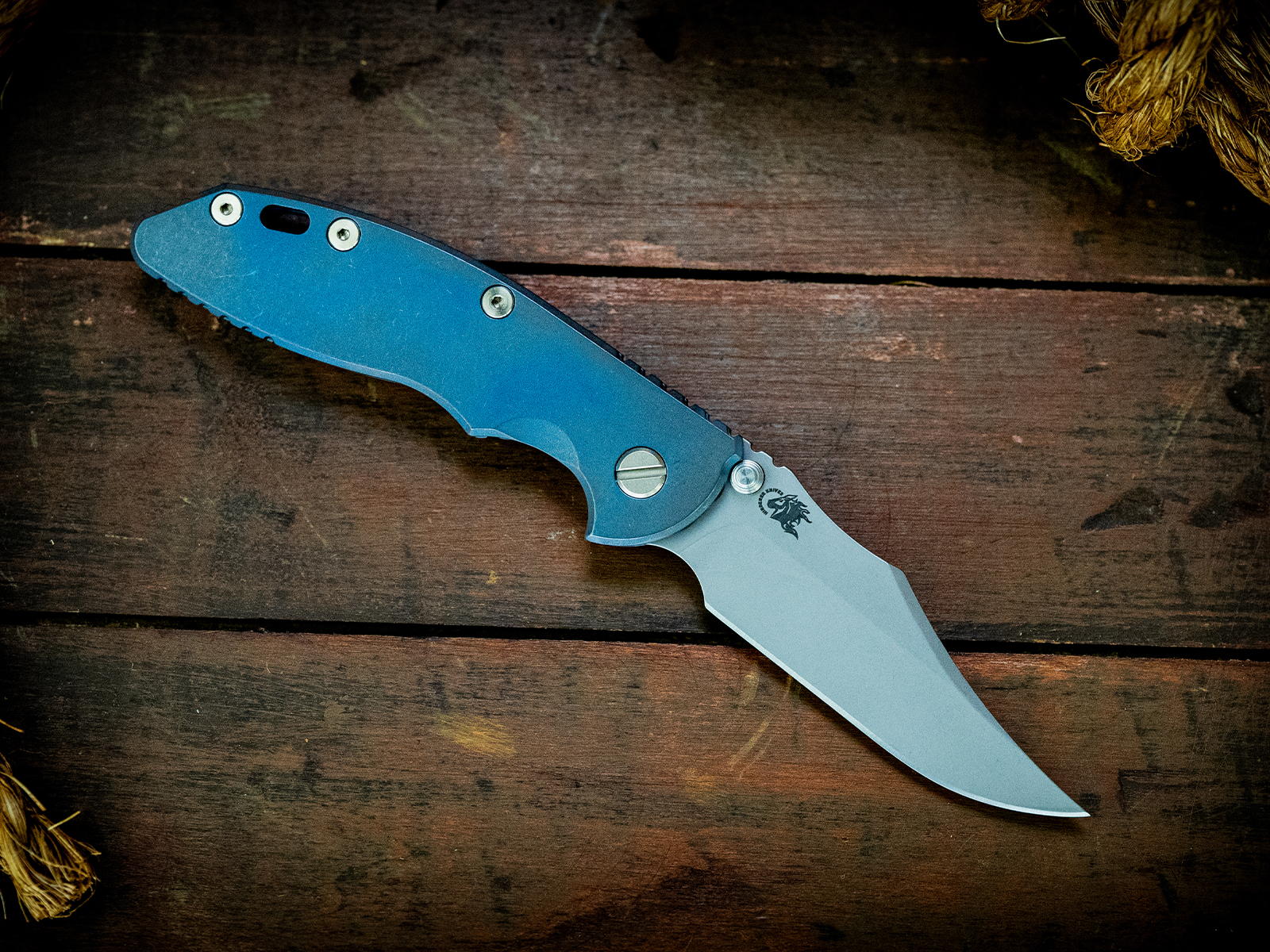 XM-18 3.5" Non-Flipper Bowie-S45VN-Battle Blue Full Ti-Left Handed XM-18 3.5" Non-Flipper Bowie-S45VN-Battle Blue Full Ti-Left Handed