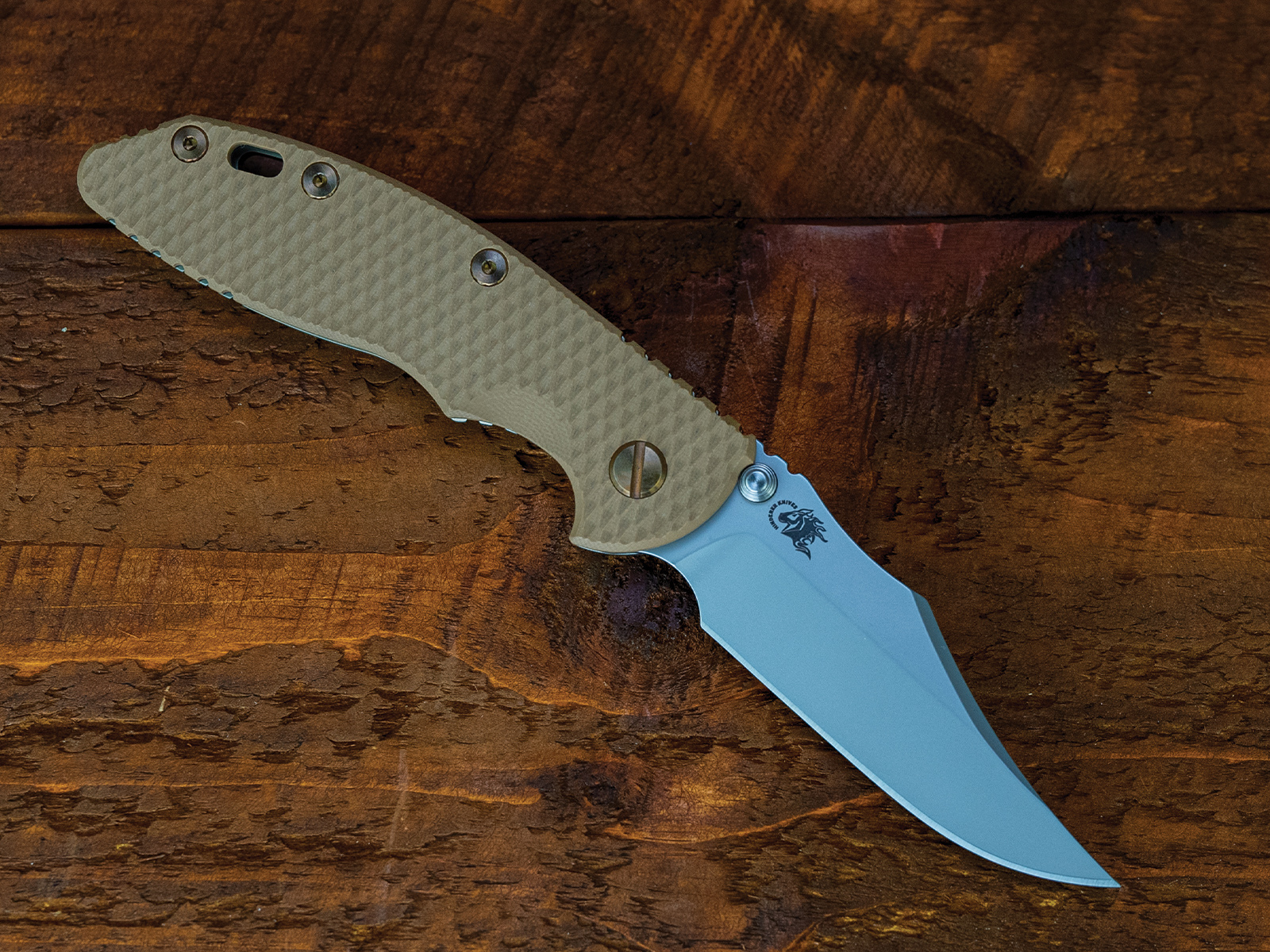 XM-18 3.5" Non-Flipper Bowie-S45VN-Bead Blast Green-Coyote G10-Bronze Hardware-Left Handed XM-18 3.5" Non-Flipper Bowie-S45VN-Bead Blast Green-Coyote G10-Bronze Hardware-Left Handed