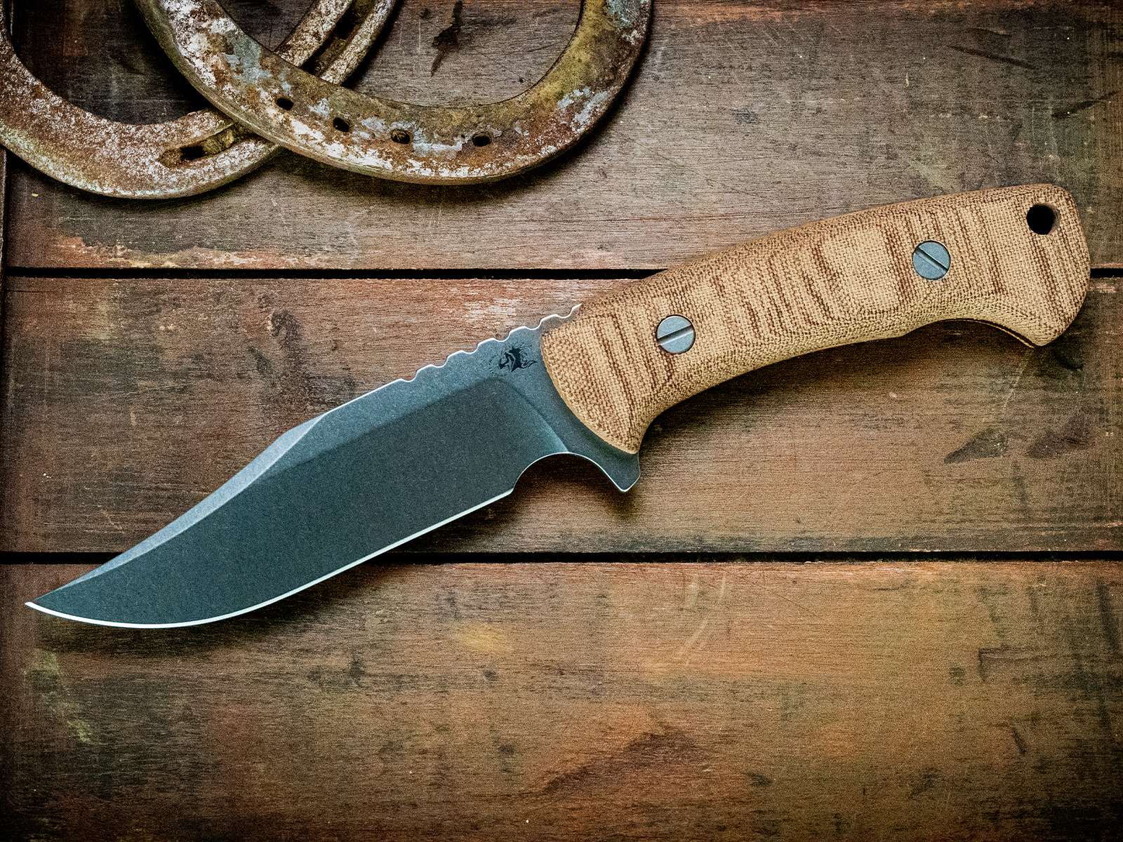 The Ranch-Bowie-Stonewash-CPM 3V-Natural Micarta The Ranch-Bowie-Stonewash-CPM 3V-Natural Micarta