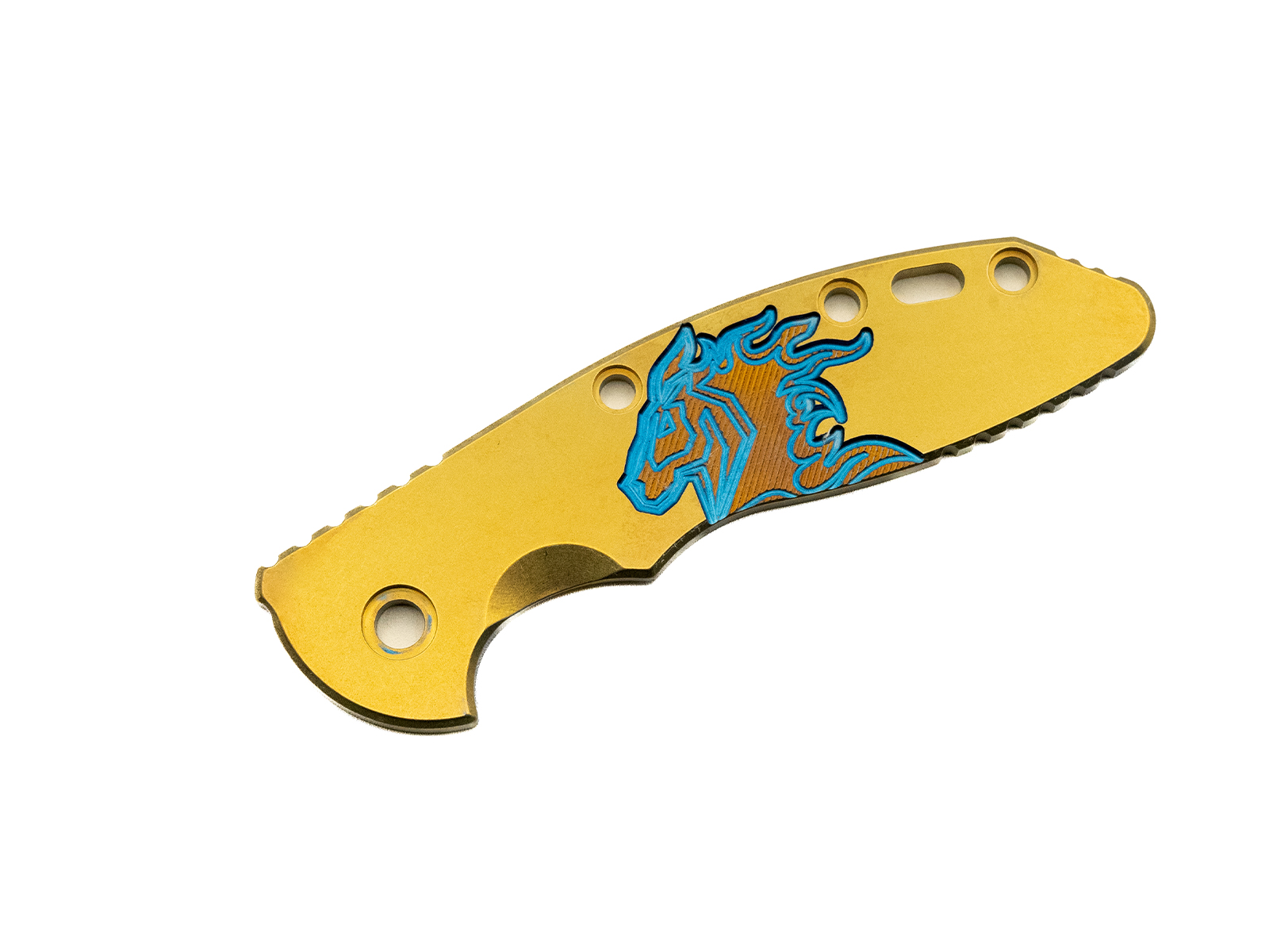 3.5" XM18 Titanium Scale-Milled Horse Head Logo-Smooth-Stonewash Gold-Blue/Bronze 3.5" XM18 Titanium Scale-Milled Horse Head Logo-Smooth-Stonewash Gold-Blue/Bronze