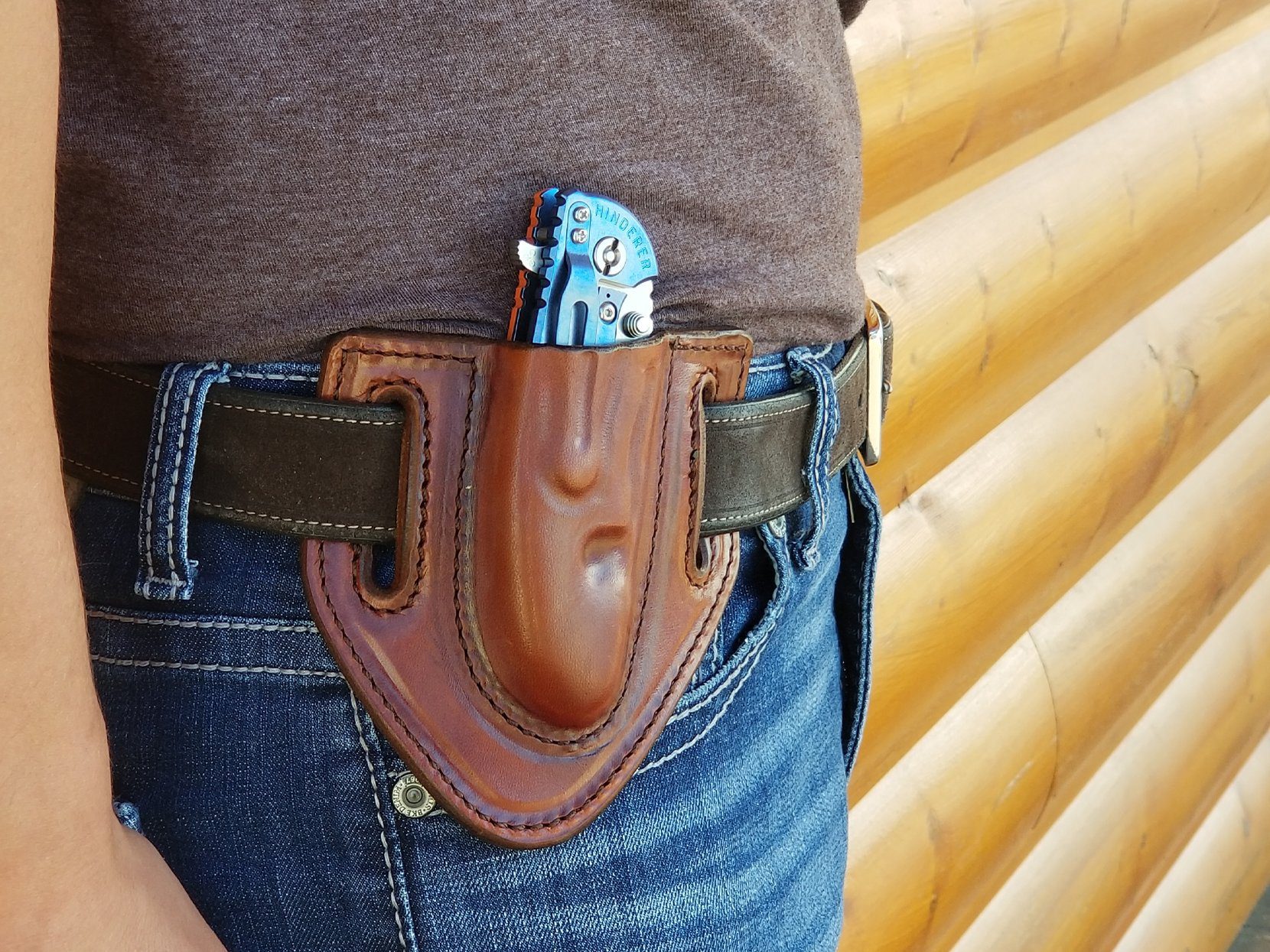 XM-18 3.5" Tip Down Folder Sheath- Brown/Red XM-18 3.5" Tip Down Folder Sheath- Brown/Red