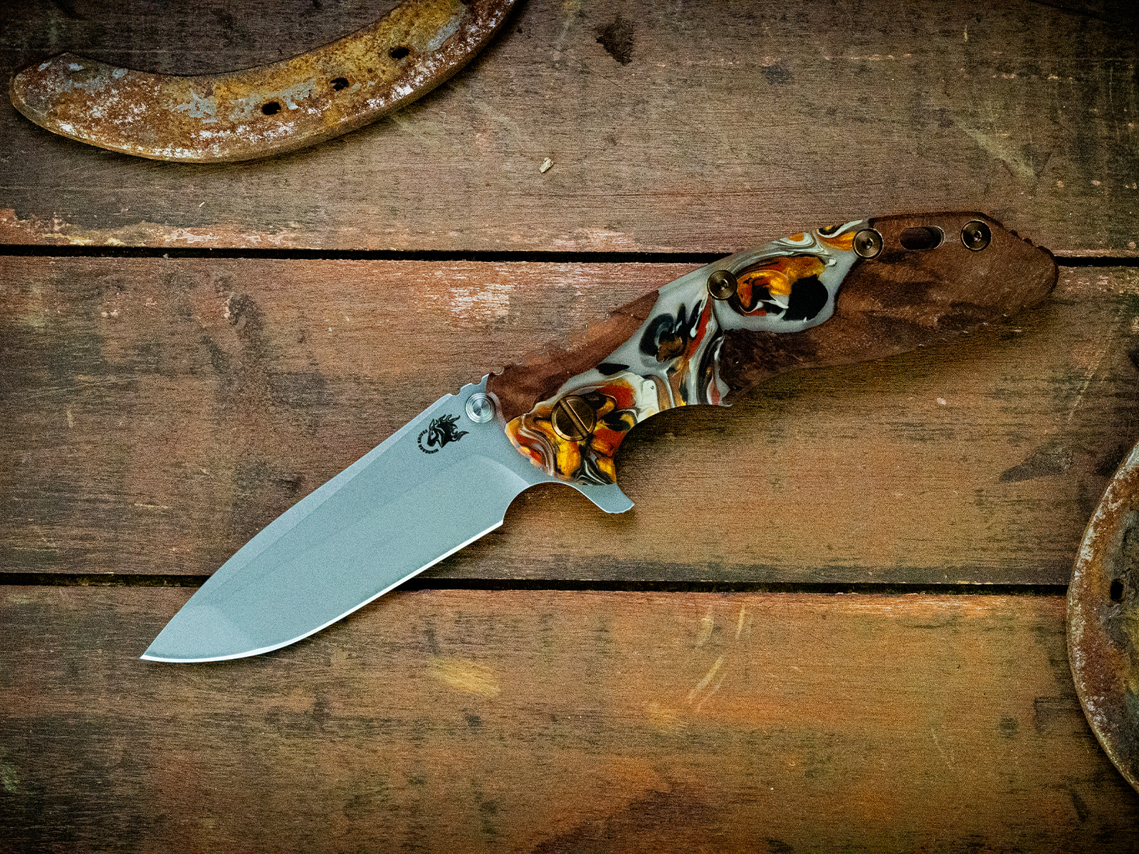 ExpProductCell_XM-18 3.5" Spanto-Textured Working Finish-Wood/Resin-Bronze Ti Hardware/Yellow Standoffs