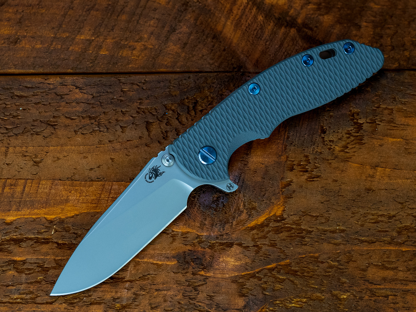 XM-18 3.5- Slicer Hollow Ground-S45VN-Bead Blast-Grey G10-Blue Ti Hardware XM-18 3.5- Slicer Hollow Ground-S45VN-Bead Blast-Grey G10-Blue Ti Hardware