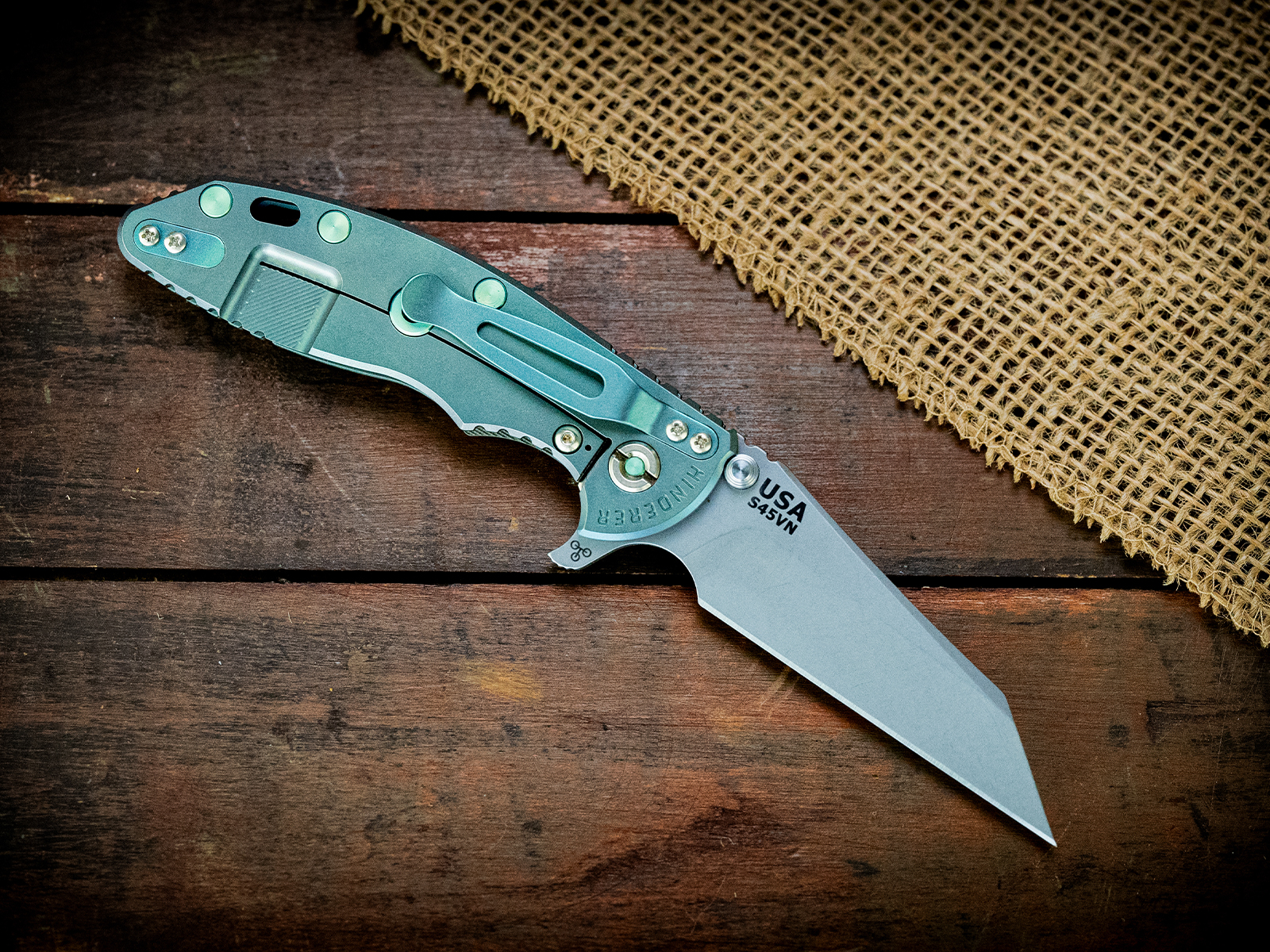 XM-18 3.5" Fatty Wharncliffe-S45VN-Working Finish Blade-Bead Blast Blue/Green-Grey G10-Bead Blast Green Ti Hardware XM-18 3.5" Fatty Wharncliffe-S45VN-Working Finish Blade-Bead Blast Blue/Green-Grey G10-Bead Blast Green Ti Hardware