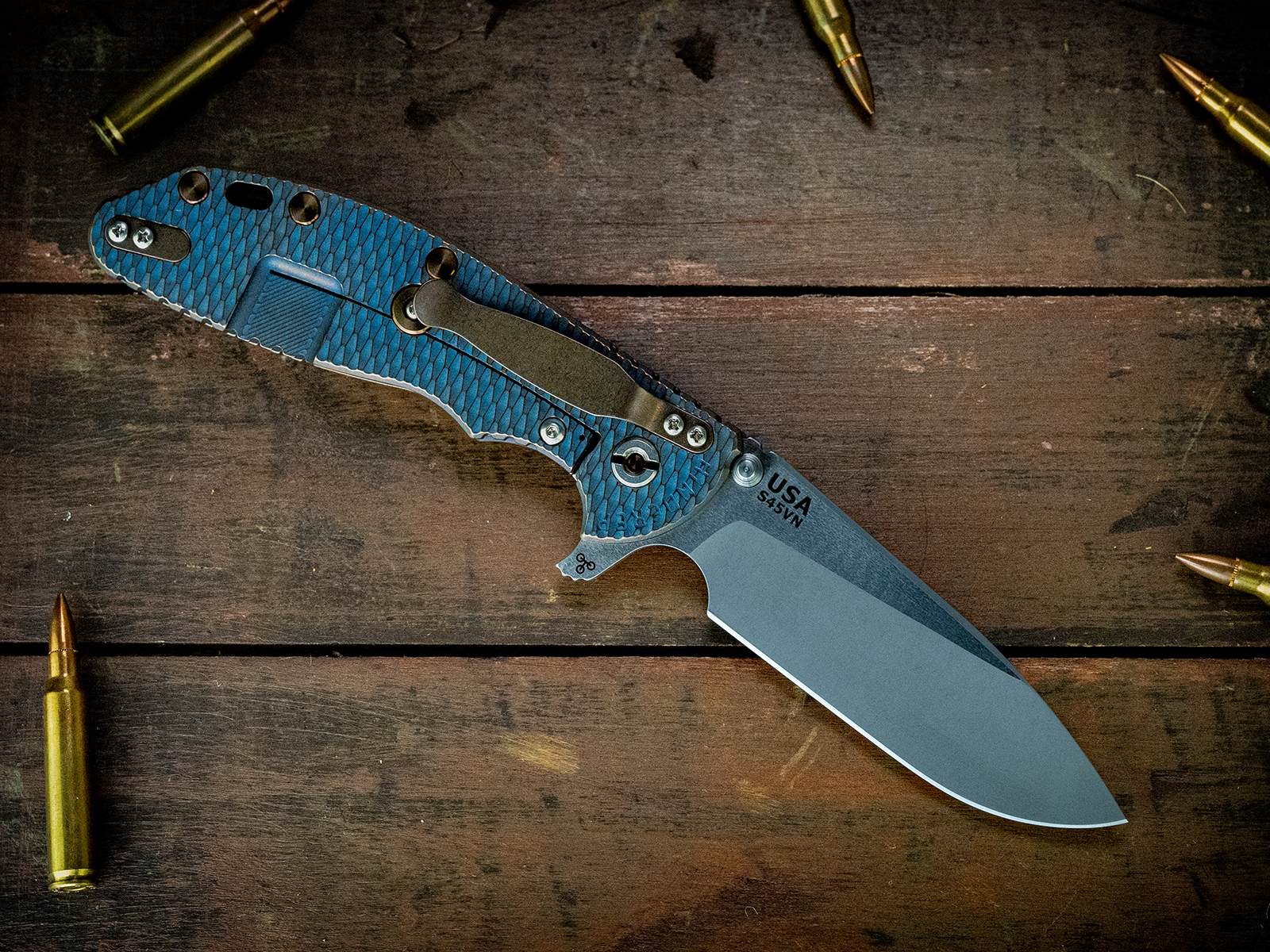 XM-24-S45VN-Slicer-Hollow Ground-Two tone-Full Texture Ti Double Ano - Bronze Ti Hardware