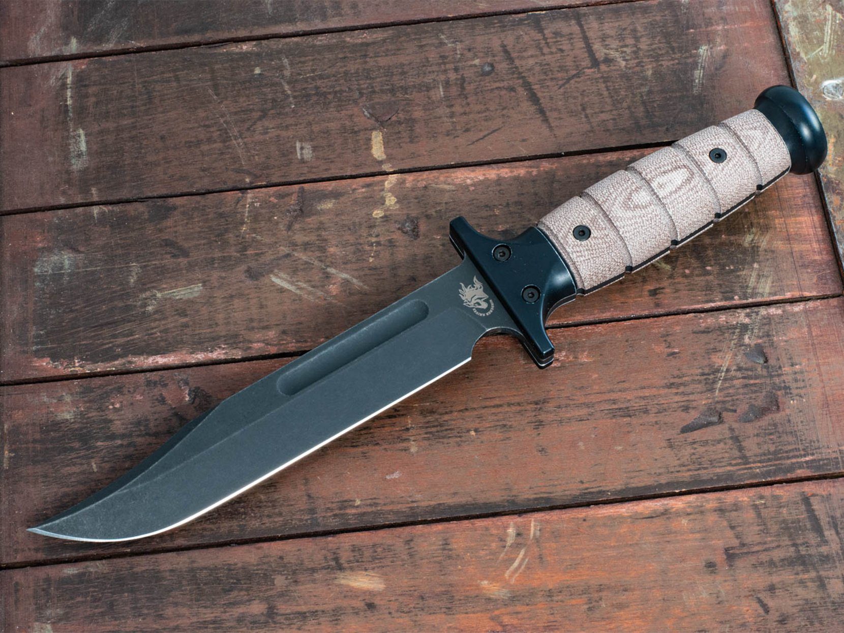 ExpProductCell_Rick Hinderer Knives "KaBar"-O1 Tool Steel-Parkarized-Brown Micarta