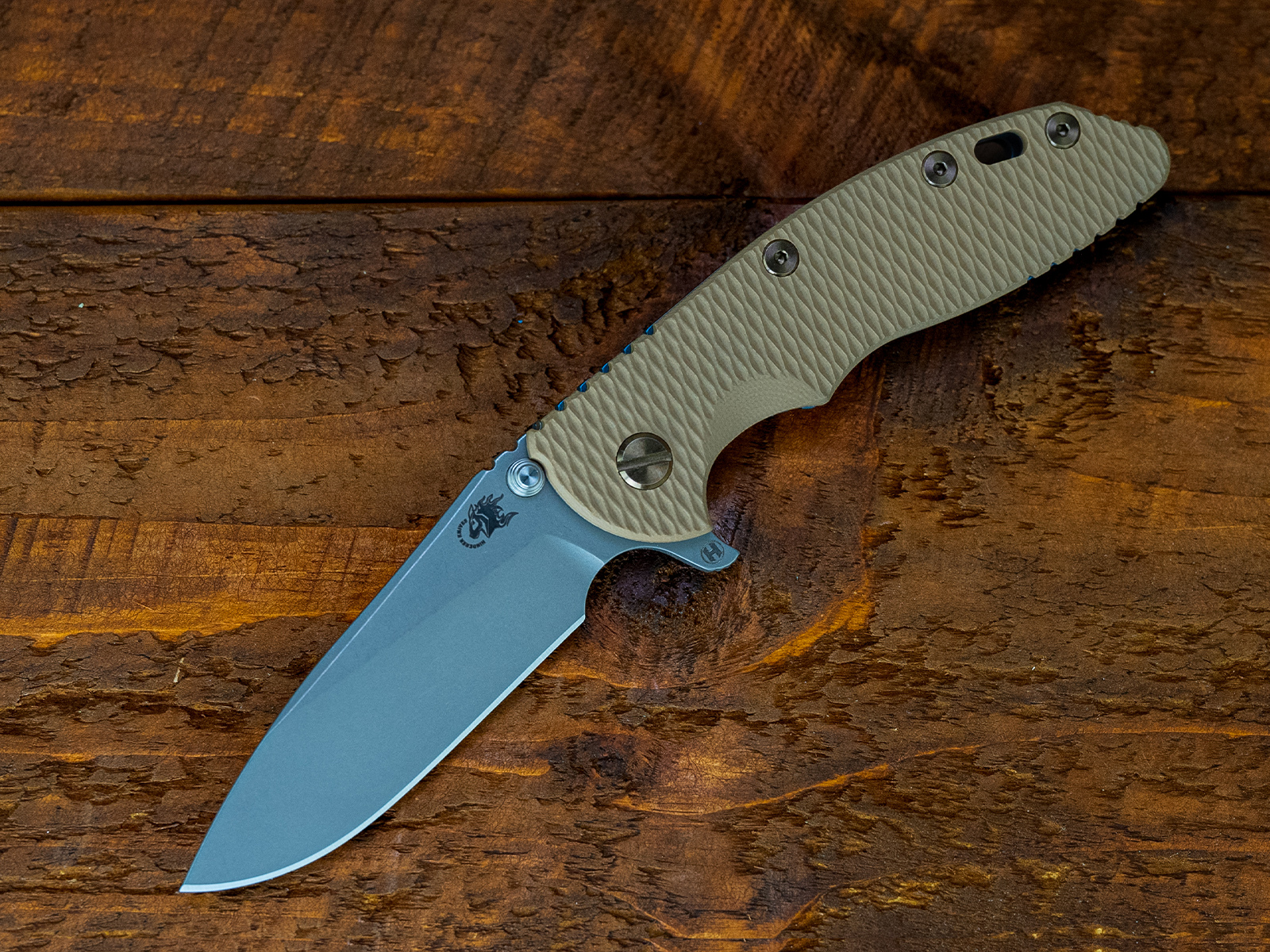 XM-18 3.5- Slicer Hollow Ground-S45VN-Battle Blue-Coyote G10-Bronze Ti Hardware