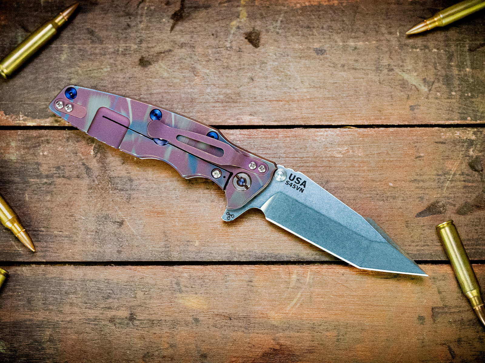 Eklipse-S45VN-Harpoon Tanto-Stonewash Blade-Special Finish-White G10-Blue/Purple Hardware Eklipse-S45VN-Harpoon Tanto-Stonewash Blade-Special Finish-White G10-Blue/Purple Hardware