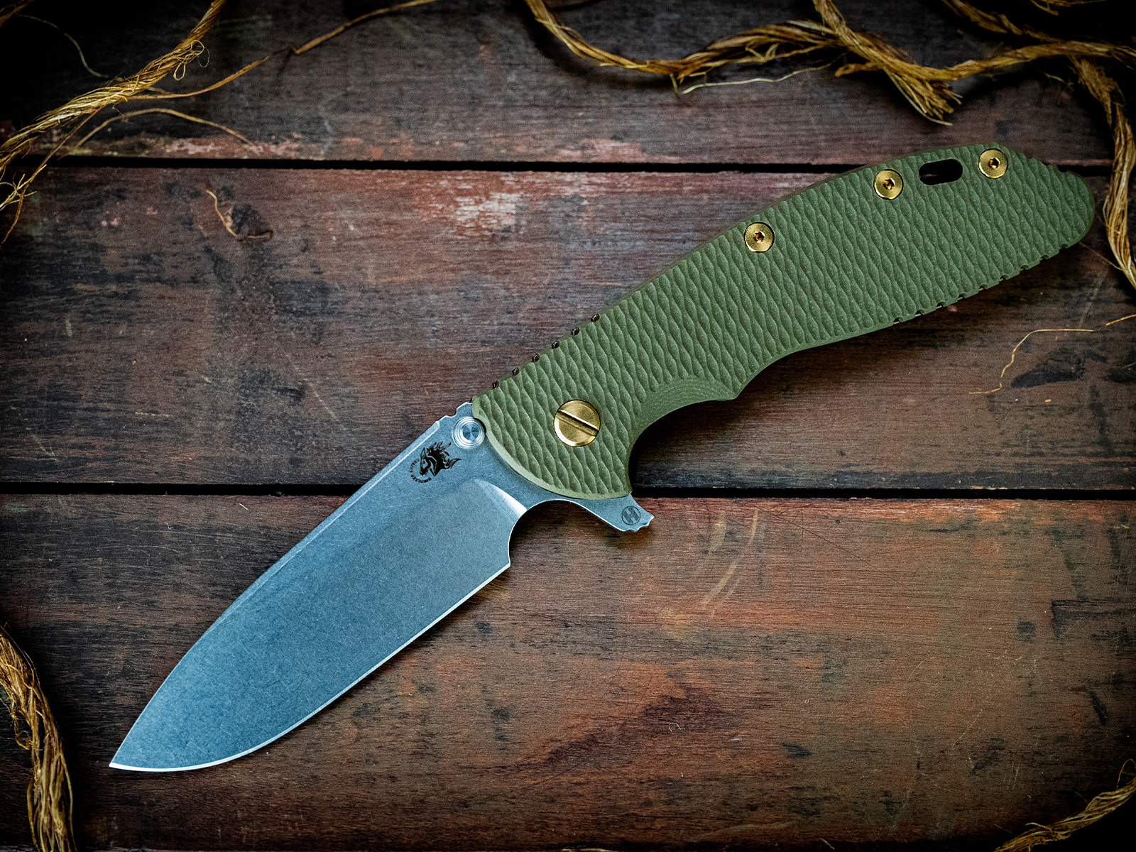 XM-24-S45VN-Slicer-Hollow Ground-Stonewash Bronze-OD Green G10-Brass Hardware XM-24-S45VN-Slicer-Hollow Ground-Stonewash Bronze-OD Green G10-Brass Hardware