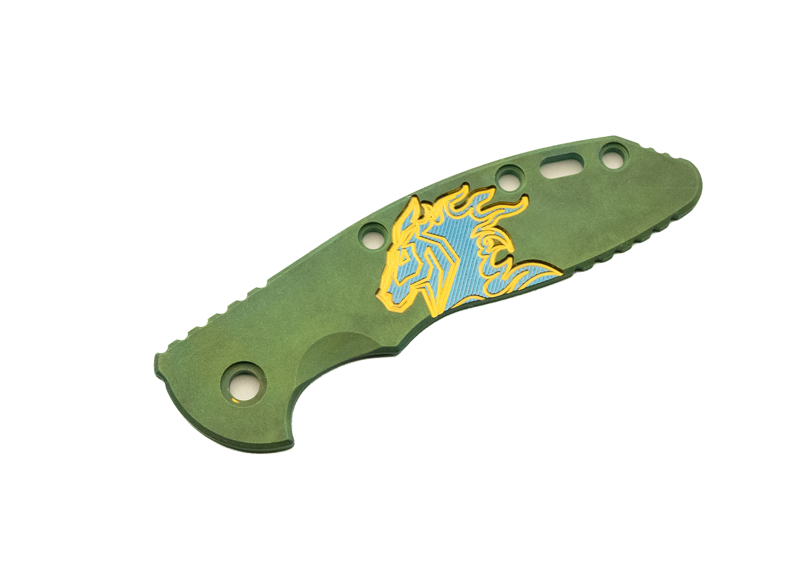3.5" XM18 Titanium Scale-Milled Horse Head Logo-Smooth-Toxic Green-Gold/Blue 3.5" XM18 Titanium Scale-Milled Horse Head Logo-Smooth-Toxic Green-Gold/Blue