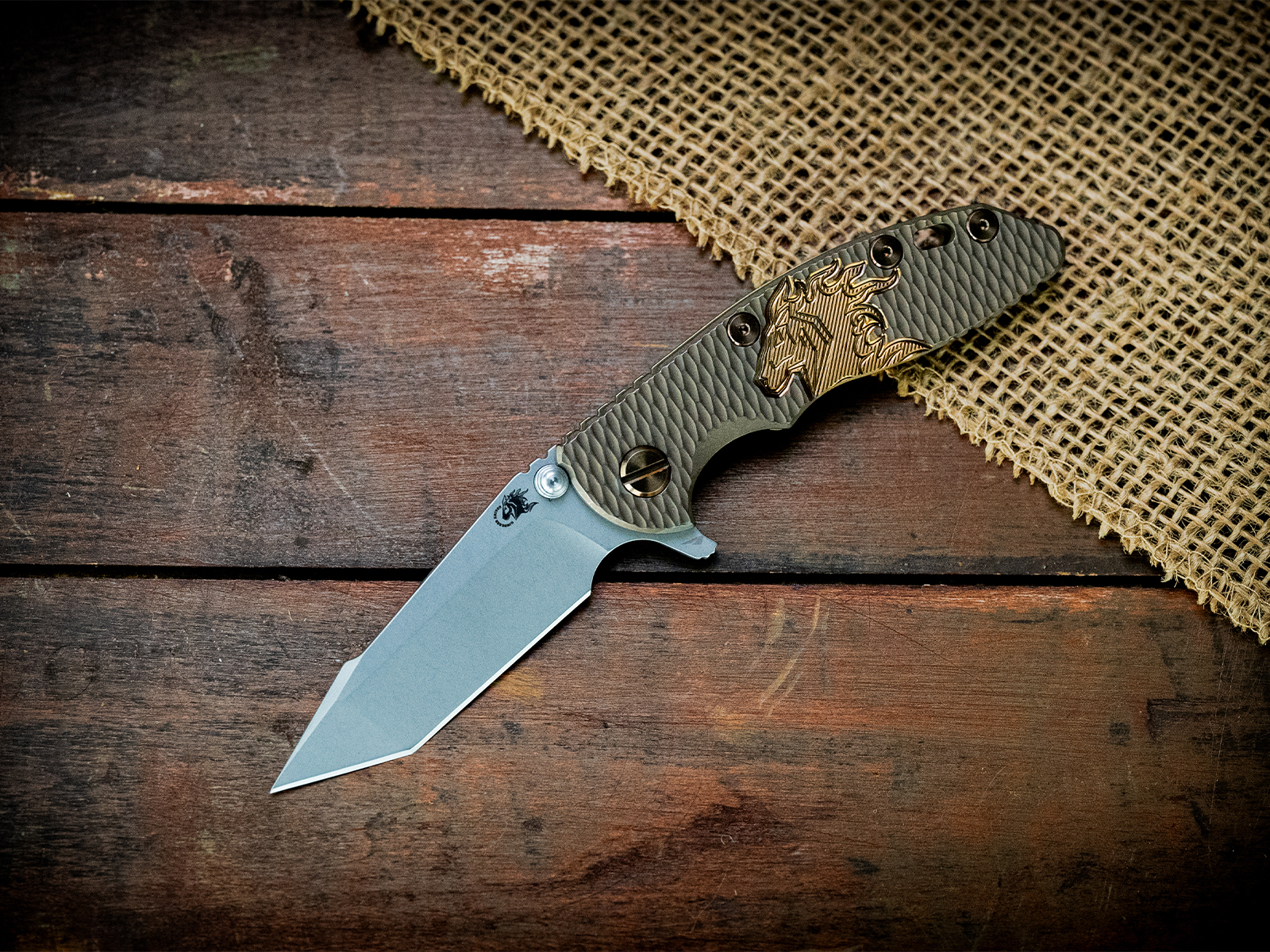 XM-18 3" Harpoon Tanto-S45VN-Battle Green Full Ti-Battle Green/Bronze Horsehead-Bronze Ti Hardware XM-18 3" Harpoon Tanto-S45VN-Battle Green Full Ti-Battle Green/Bronze Horsehead-Bronze Ti Hardware