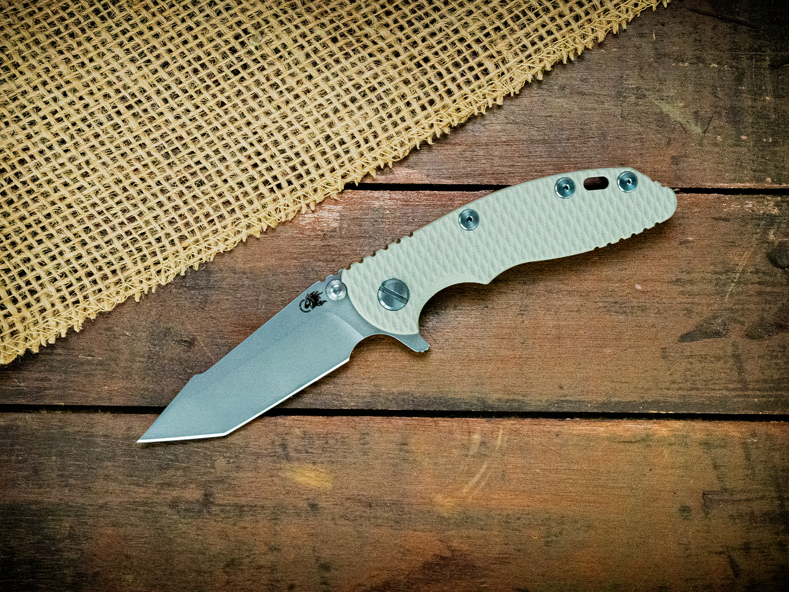 XM-18 3" Harpoon Tanto-S45VN-Battle Bronze-Grey G10-Light Blue Ti hardware