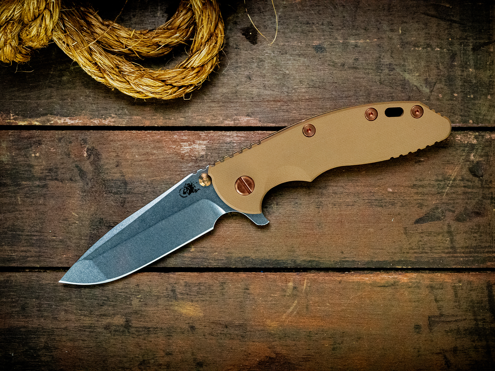 XM-18 3.5" Spanto-S45VN-Stonewash Bronze-Smooth Coyote G10-Copper Hardware XM-18 3.5" Spanto-S45VN-Stonewash Bronze-Smooth Coyote G10-Copper Hardware