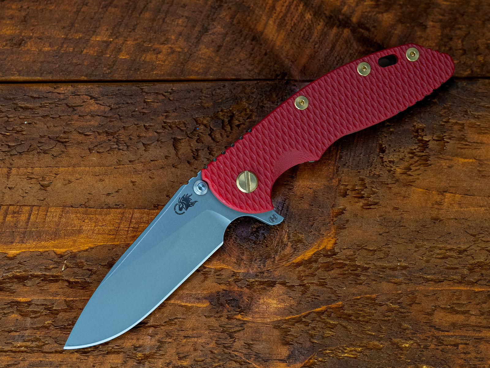 XM-18 3.5- Slicer Hollow Ground-S45VN-Battle Bronze-Red G10-Brass Hardware XM-18 3.5- Slicer Hollow Ground-S45VN-Battle Bronze-Red G10-Brass Hardware