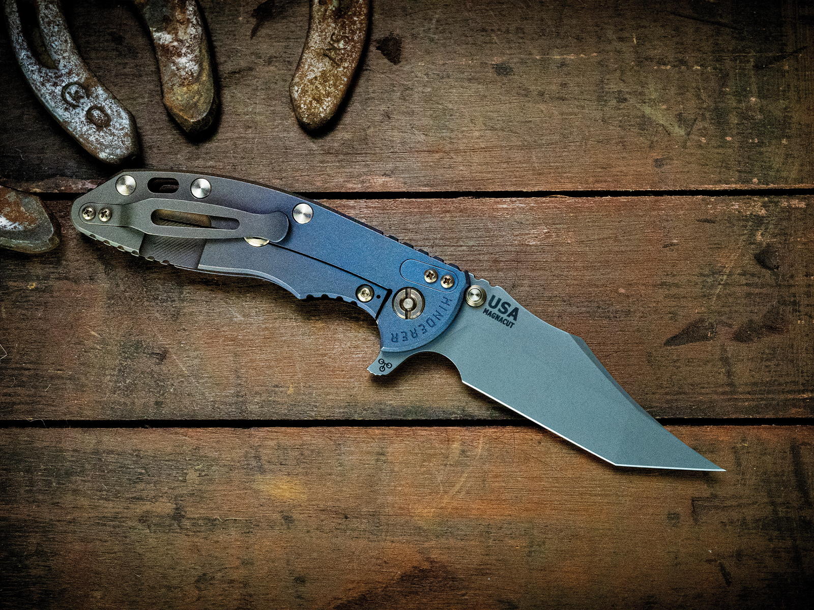 ExpProductCell_XM-18 3.5" Aggressor-Magnacut-Battle Bronze/Blue Fade-Smooth Black G10-Bronze Ti hardware