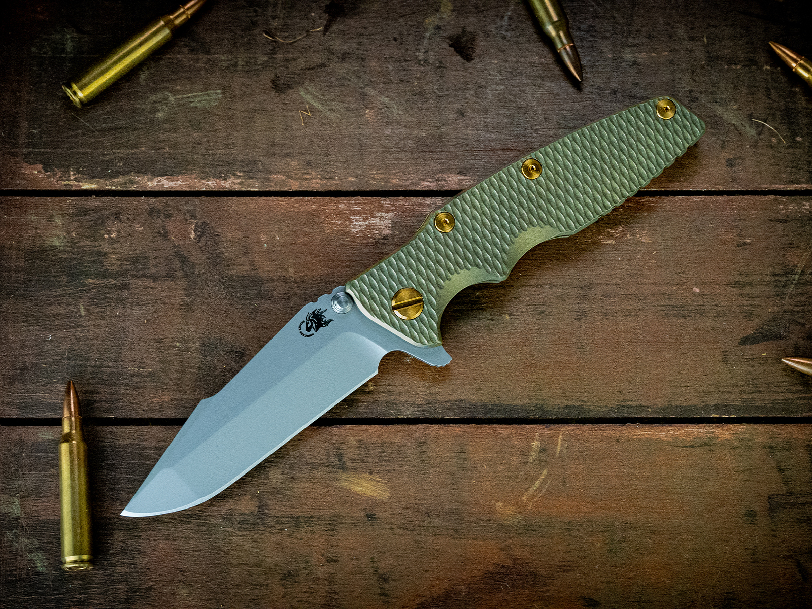 Eklipse-S45VN-Harpoon Spanto-Bead Blast Green-Full Textured Titanium-Brass Hardware Eklipse-S45VN-Harpoon Spanto-Bead Blast Green-Full Textured Titanium-Brass Hardware