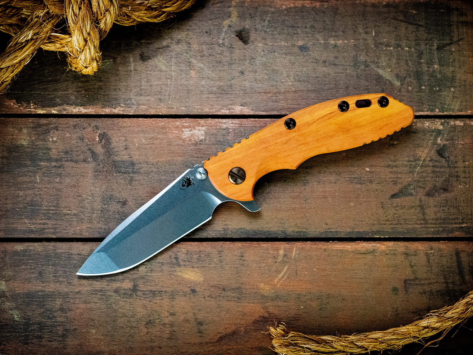 ExpProductCell_XM-18 3.5" Spanto-Stonewash Blade-Bead Blast Rose Gold-Pau Amarello-Bronze Ti/Red Alum Hardware