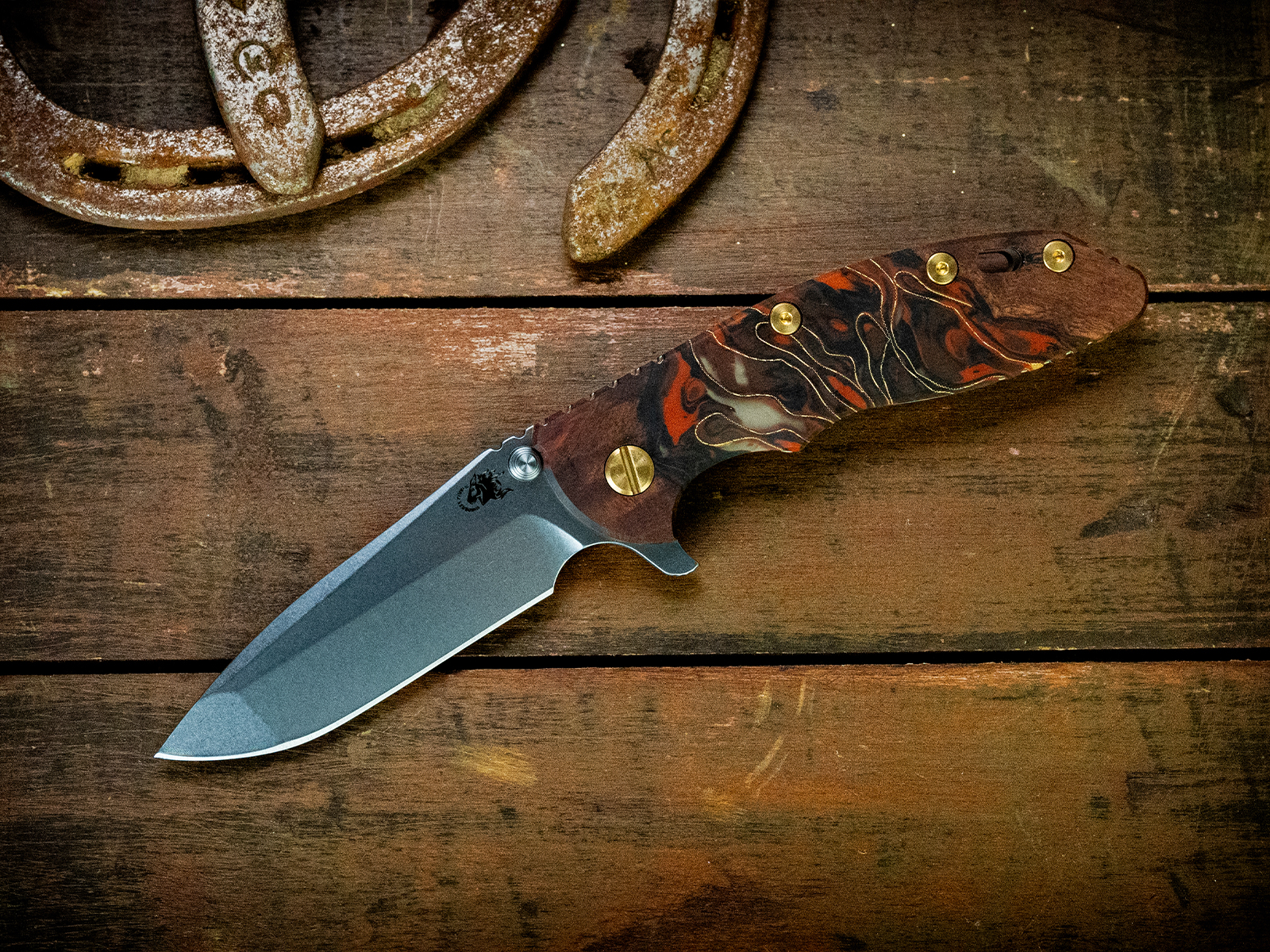 ExpProductCell_XM-18 3.5" Spanto-S45VN-Stonewash Blade-Bead Blast Green-Wood/Resin-Brass/Orange Standoffs