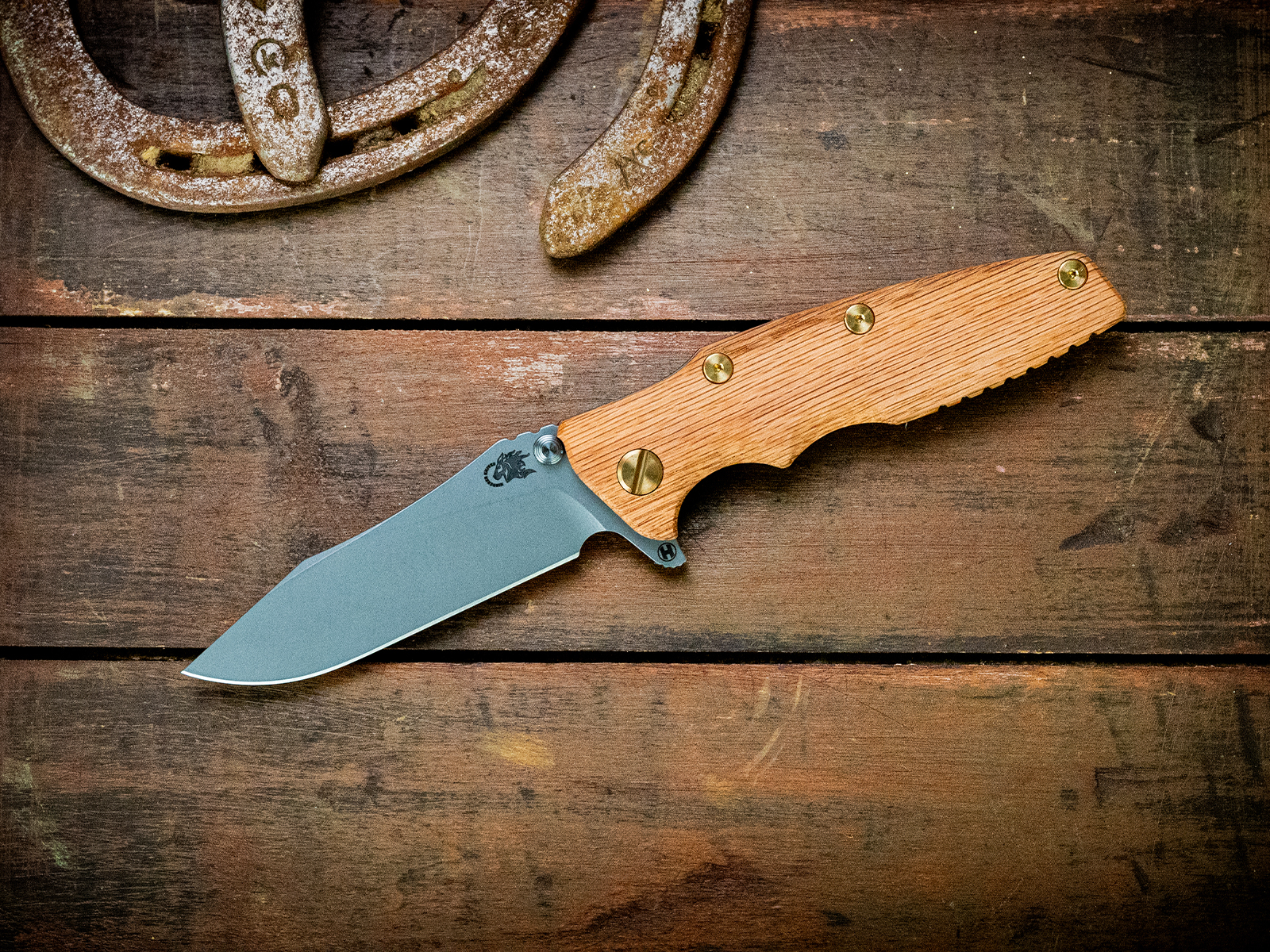 Eklipse-S45VN-Slicer Hollow Ground-Battle Bronze-Red Oak-Brass/Orange Aluminum Hardware Eklipse-S45VN-Slicer Hollow Ground-Battle Bronze-Red Oak-Brass/Orange Aluminum Hardware