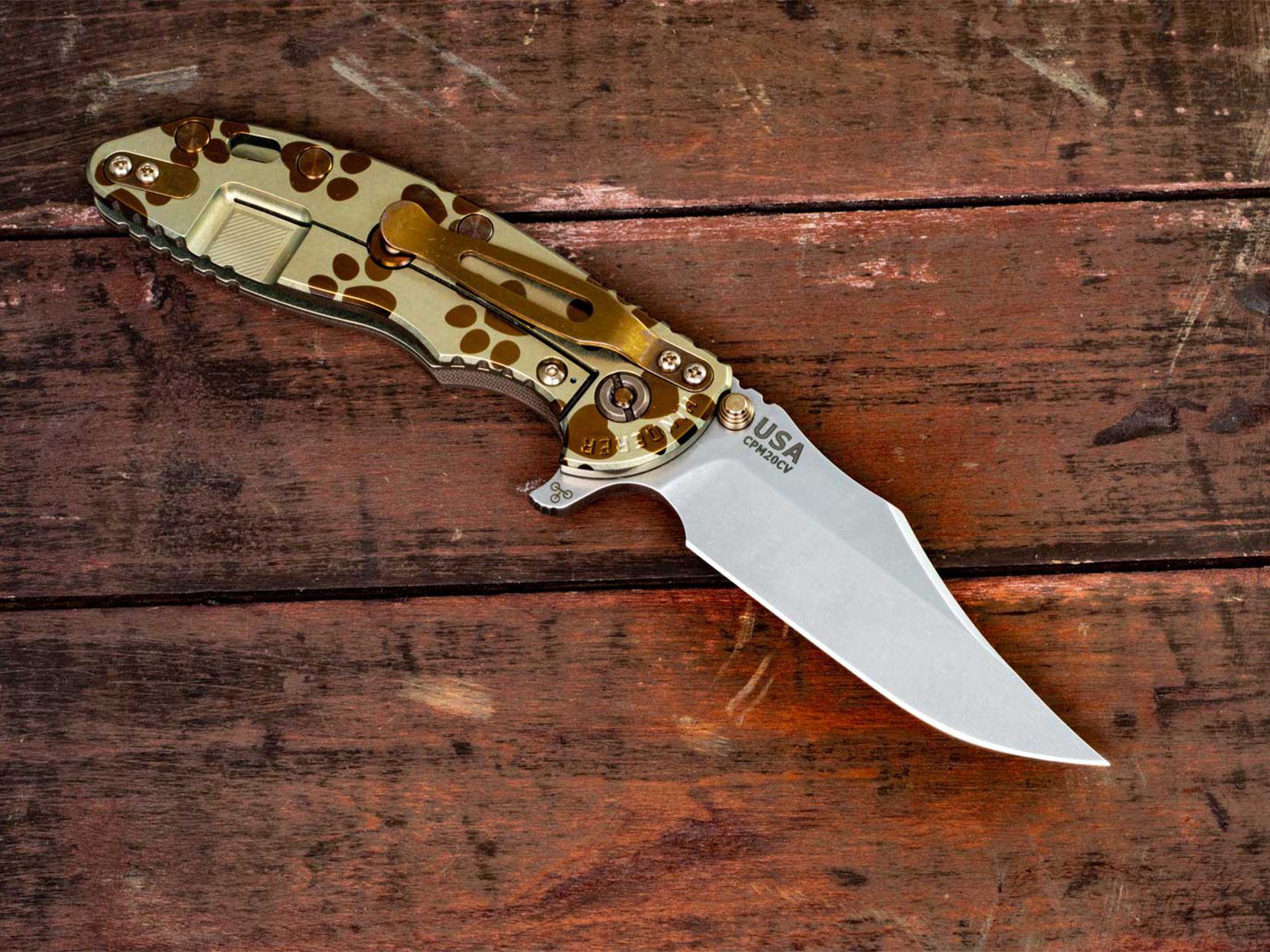 XM-18 3.5" Bowie-Stonewash-Stonewash Gold-Chaos Dog Paw-FDE G10 XM-18 3.5" Bowie-Stonewash-Stonewash Gold-Chaos Dog Paw-FDE G10