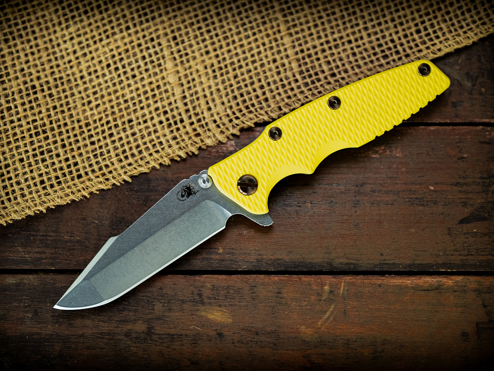Eklipse-S45VN-Harpoon Spanto-Stonewash Blade-Bead Blast Blue-Yellow G10-Bronze Ti hardware Eklipse-S45VN-Harpoon Spanto-Stonewash Blade-Bead Blast Blue-Yellow G10-Bronze Ti hardware