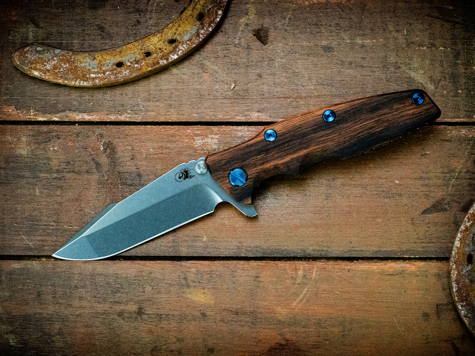 Eklipse-S45VN-Harpoon Spanto-Textured Stonewash Bronze-Macassar Ebony-Blue Titanium Hardware Eklipse-S45VN-Harpoon Spanto-Textured Stonewash Bronze-Macassar Ebony-Blue Titanium Hardware