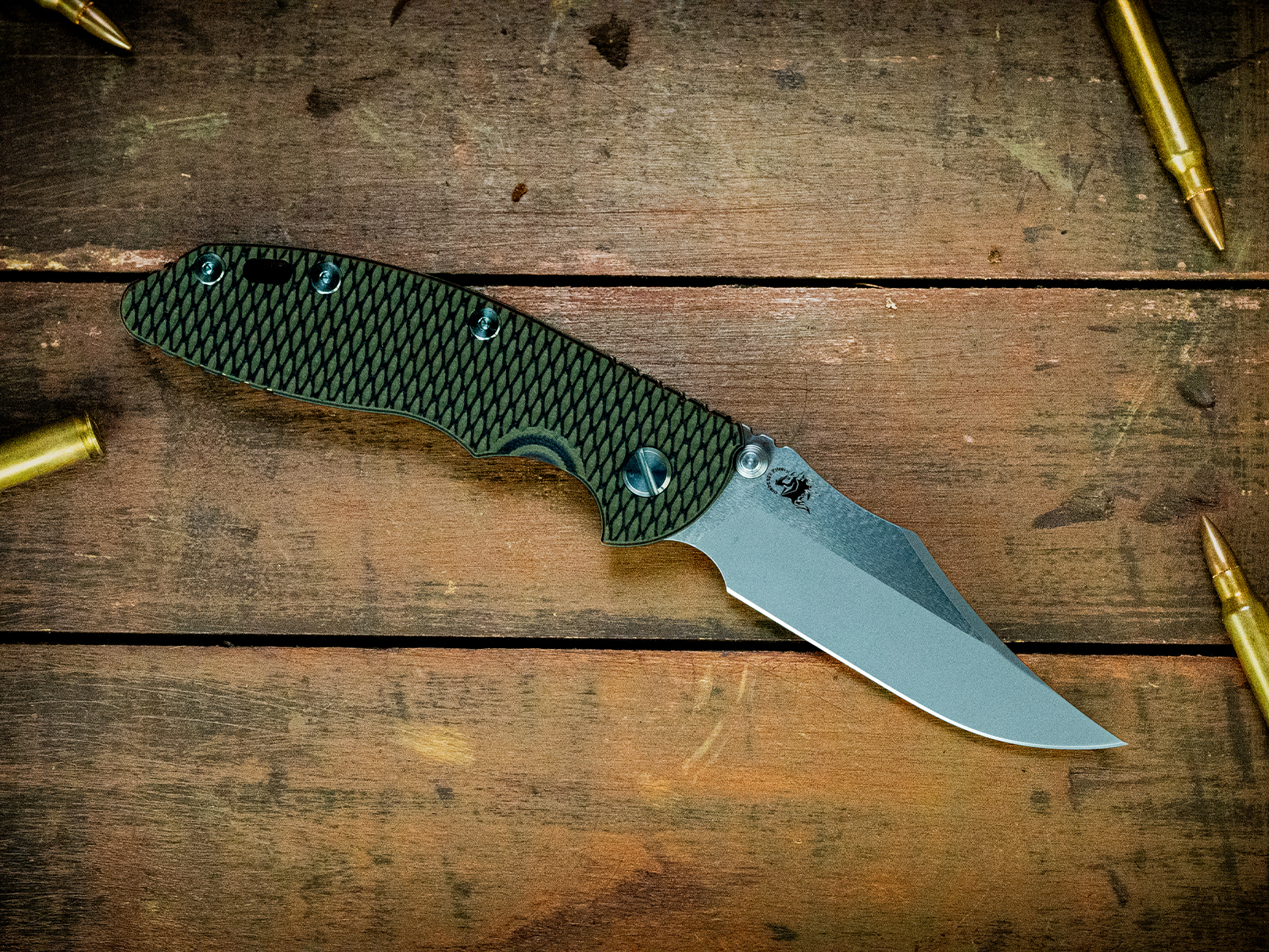 XM-18 3.5" Non-Flipper Bowie-S45VN-Two Tone Working Finish-Battle Green-OD Green/Black G10-Titanium Hardware-Left Handed