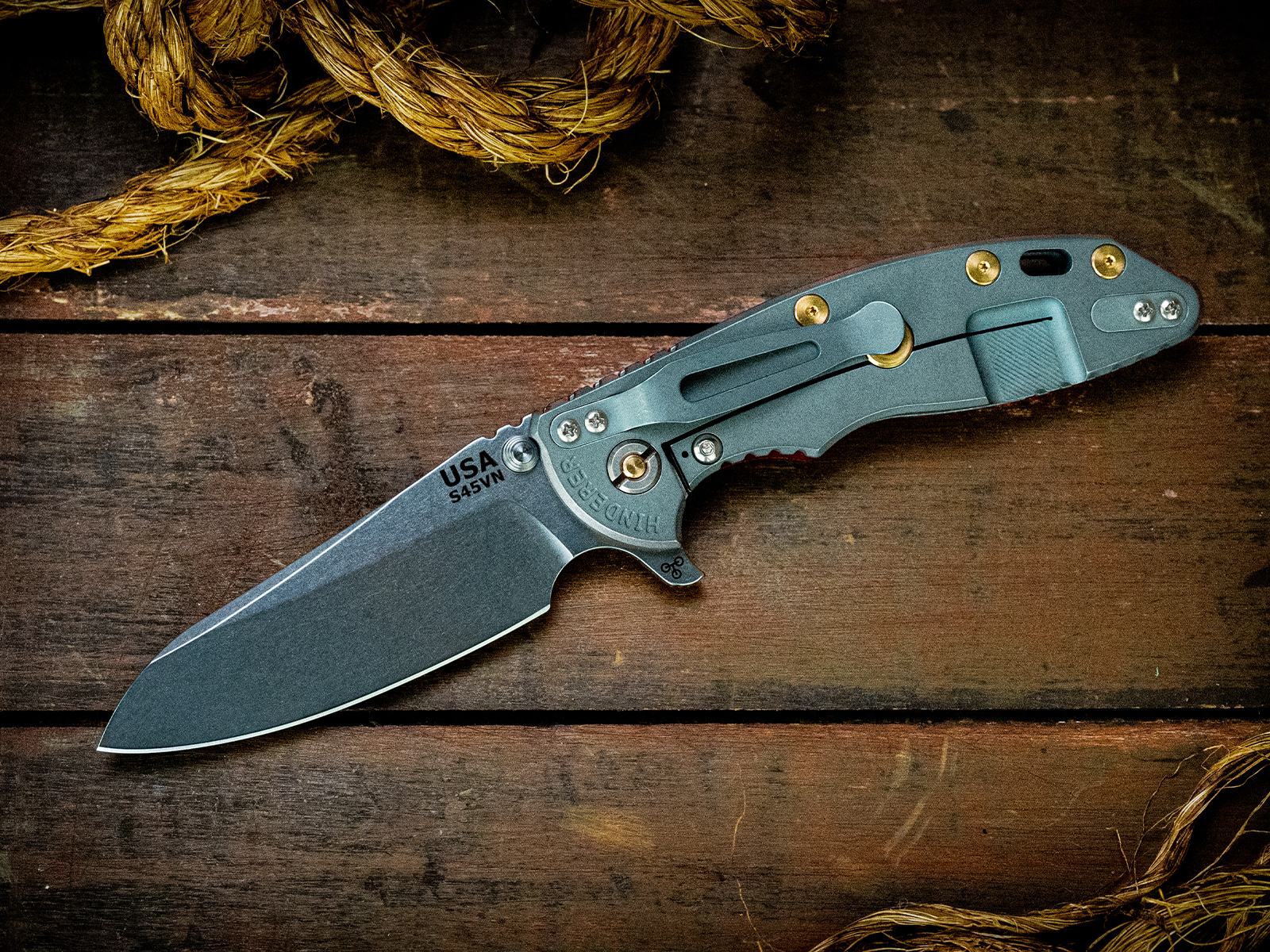 ExpProductCell_XM-18 3.5"-S45VN-Sheepsfoot-Stonewash Blade-Working Finish Blue-Red G10-Brass Hardware-LEFT HANDED