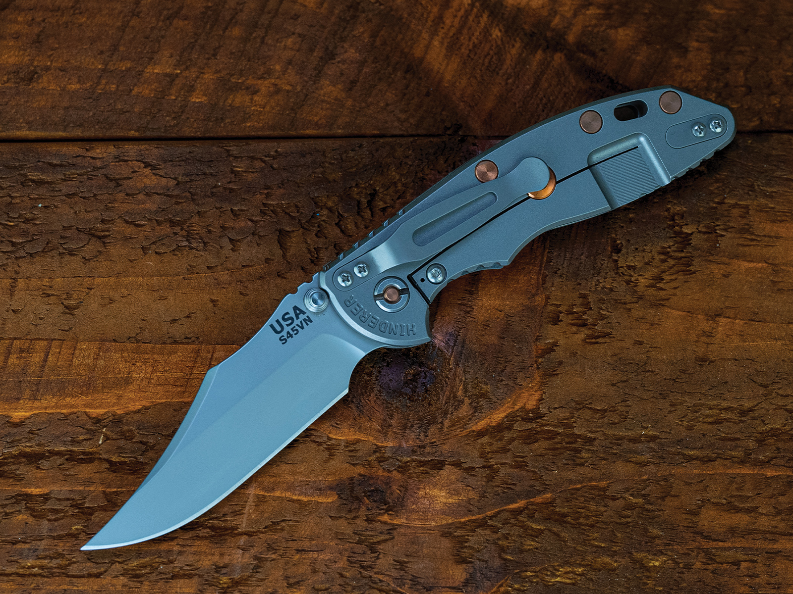 XM-18 3.5" Non-Flipper Bowie-S45VN-Bead Blast-Grey G10-Copper Hardware-Left Handed XM-18 3.5" Non-Flipper Bowie-S45VN-Bead Blast-Grey G10-Copper Hardware-Left Handed