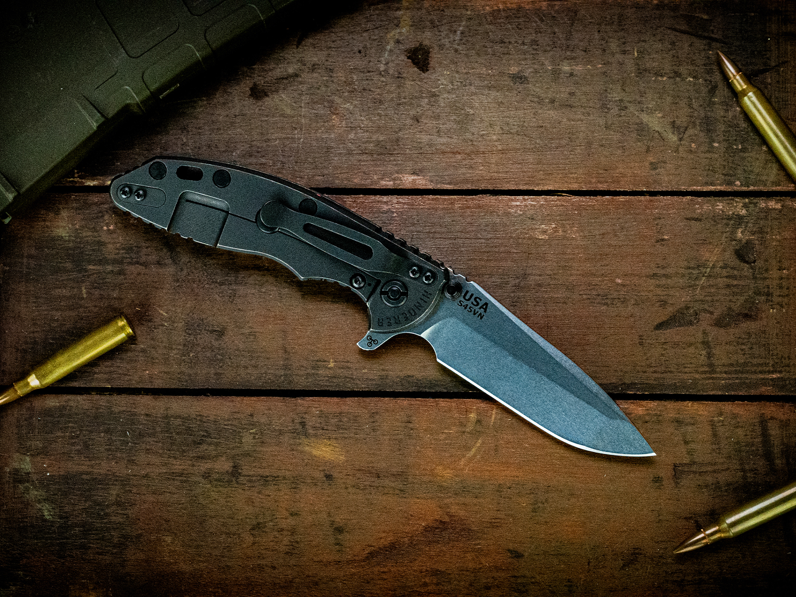 ExpProductCell_XM-18 3.5" Spanto-S45VN-Stonewash Blade-Battle Black-Textured Burgundy Micarta-Black Nitride Hardware/Red Alum Standoffs