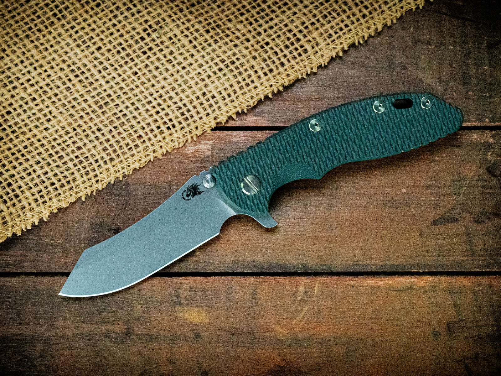 XM-18 3.5"-S45VN-Skinner-Battle Bronze-Dark Green G10-Green Ti Hardware